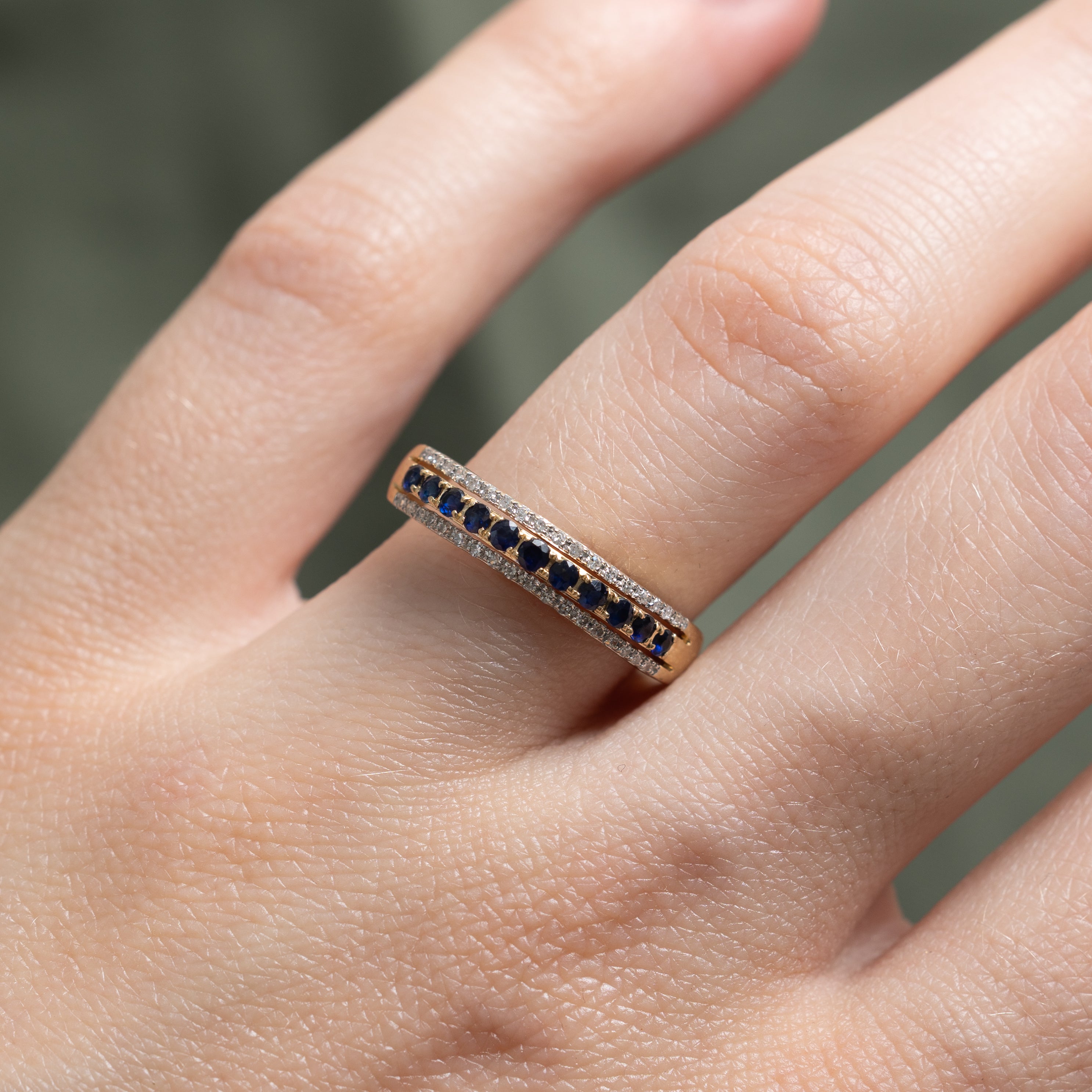 Semi Eternity Sapphire & Diamond Edged Band | 0.16ctw, 0.036ctw | SZ 7