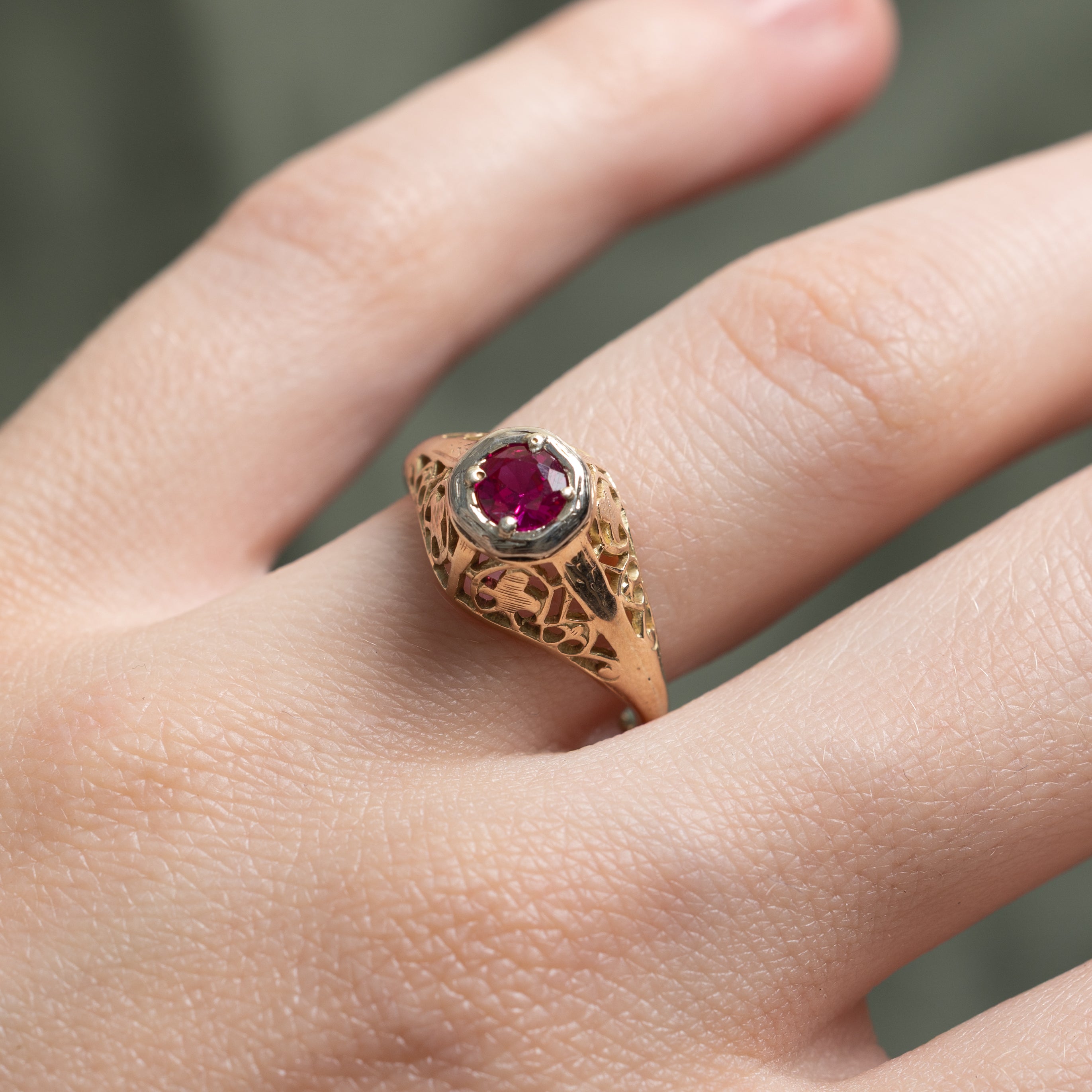 Synthetic Ruby Openwork Dome Ring | 0.30ct | SZ 6