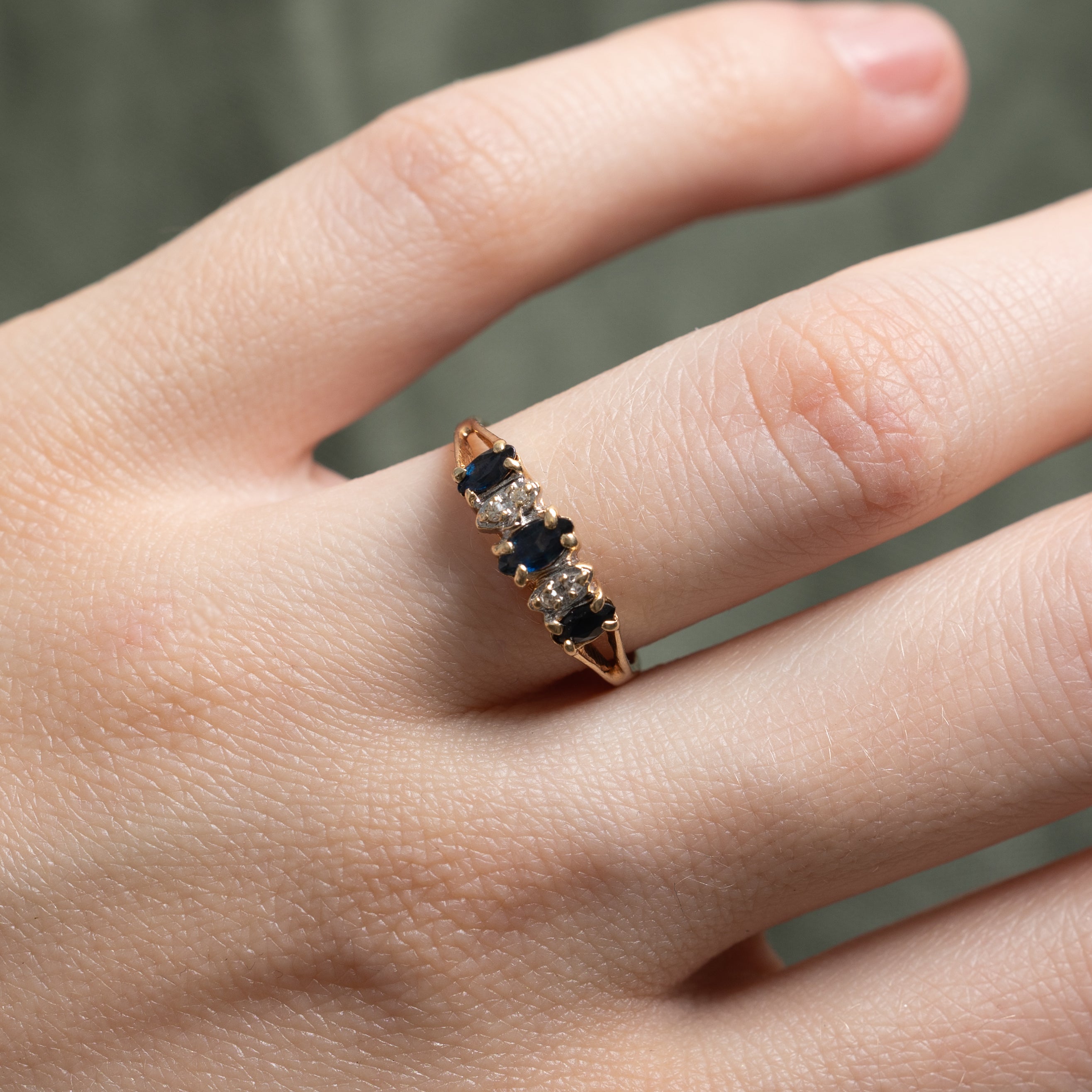 Marquise Cut Sapphire & Diamond Open Shank Ring | 0.34ctw, 0.02ctw | SZ 6