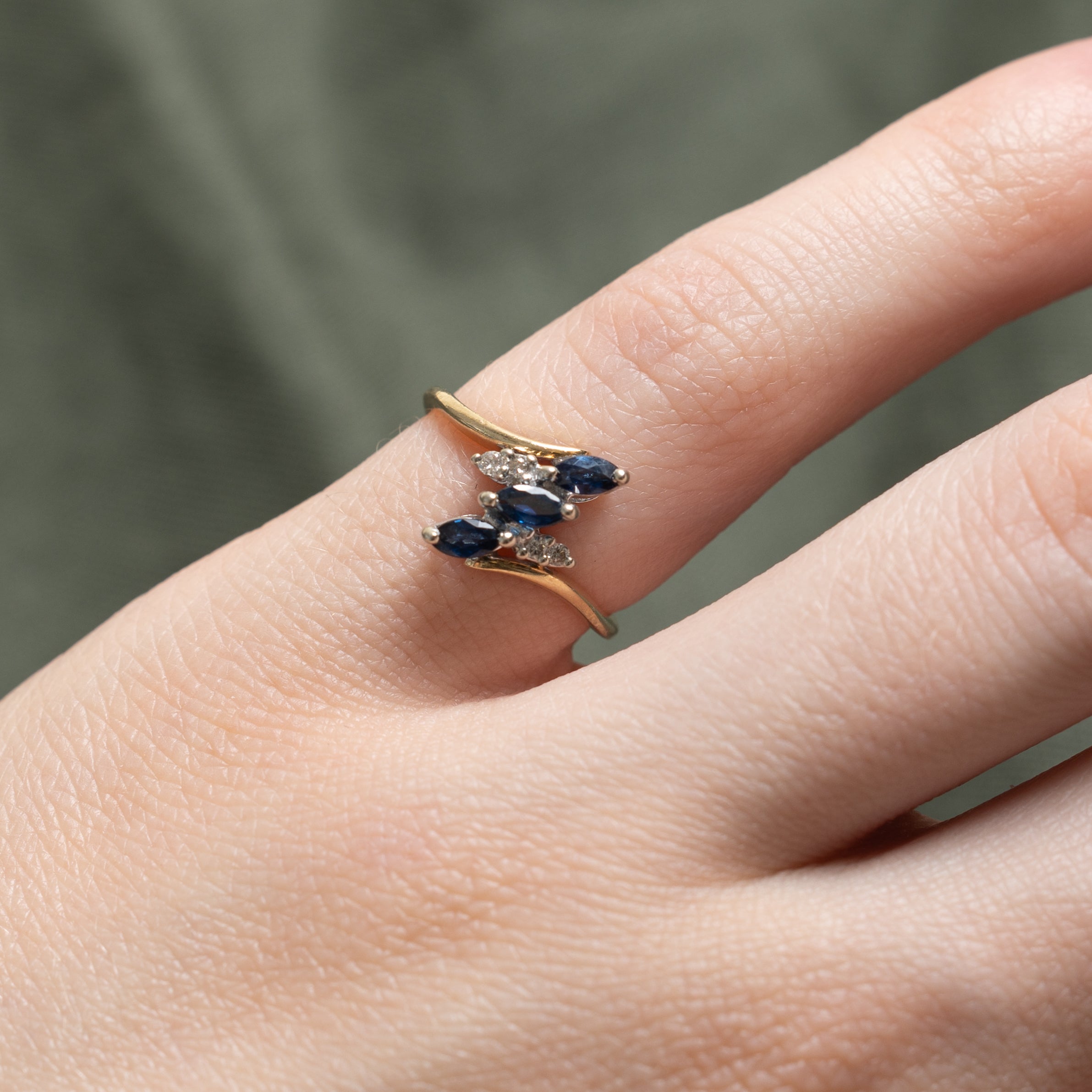 Marquise Cut Sapphire & Diamond Bypass Ring | 0.22ctw, 0.02ctw | SZ 3.25