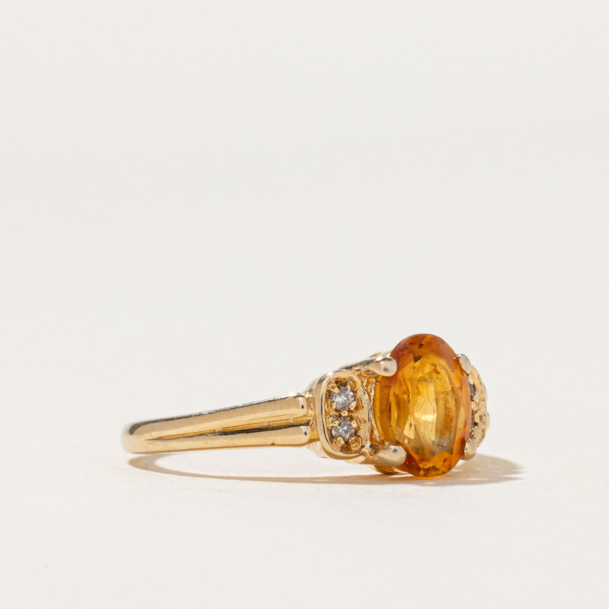 Oval Cut Citrine & Diamond Ring | 0.60ct, 0.02ctw | SZ 5