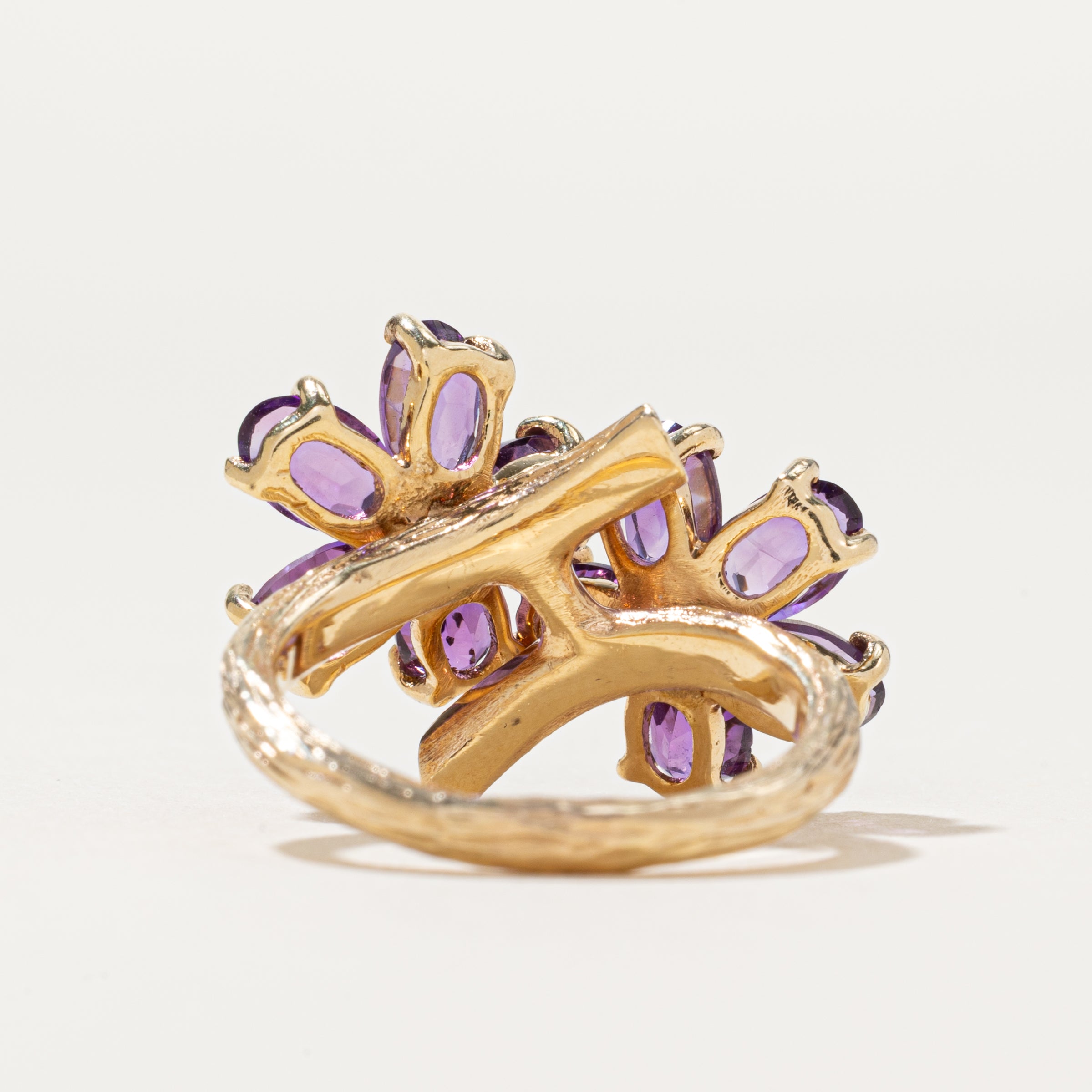 Amethyst & Diamond Floral Cocktail Ring | 3.50ctw, 0.07ctw | SZ 7.25