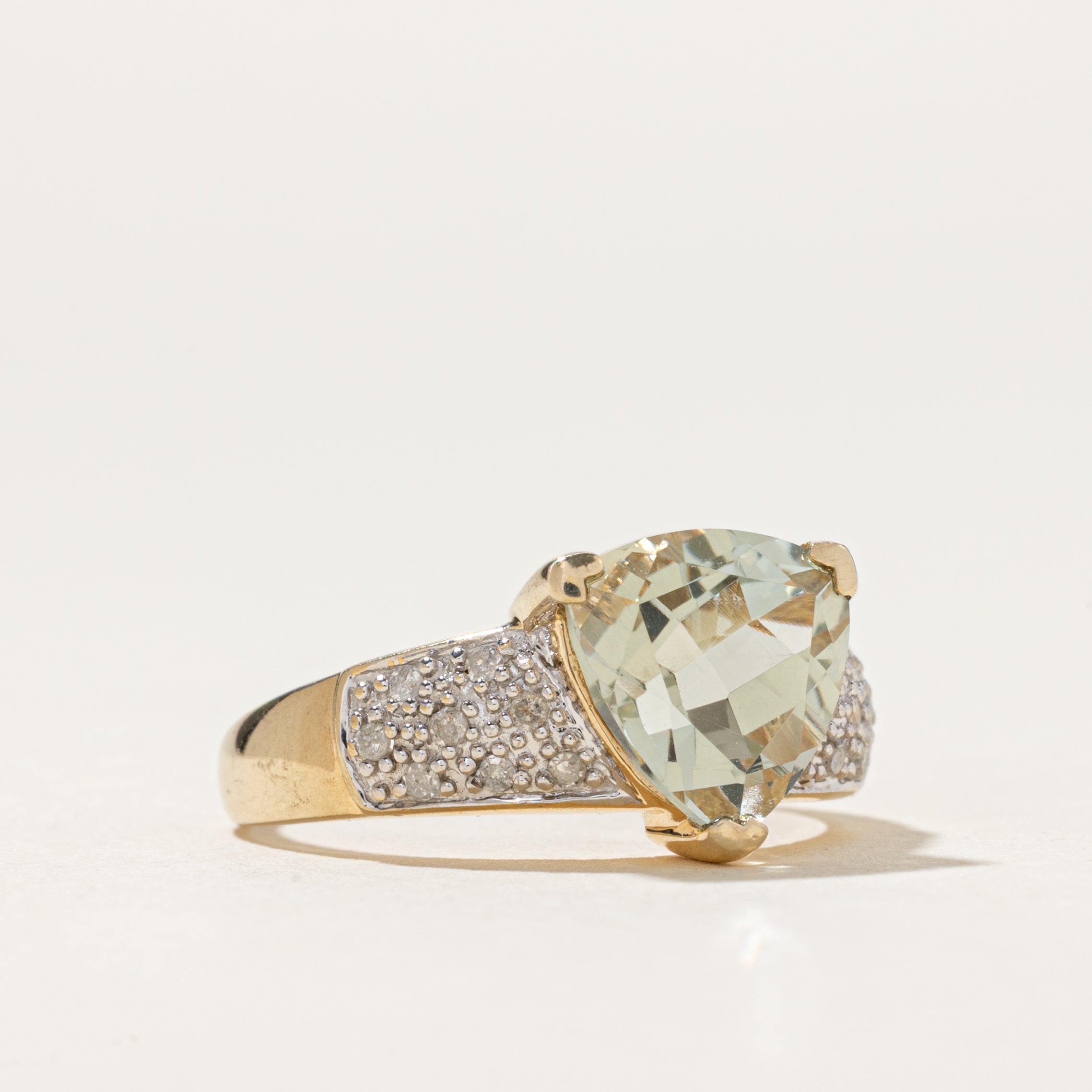 Trillion Cut Prasiolite & Diamond Ring | 2.70ct, 0.13ctw | SZ 8.25