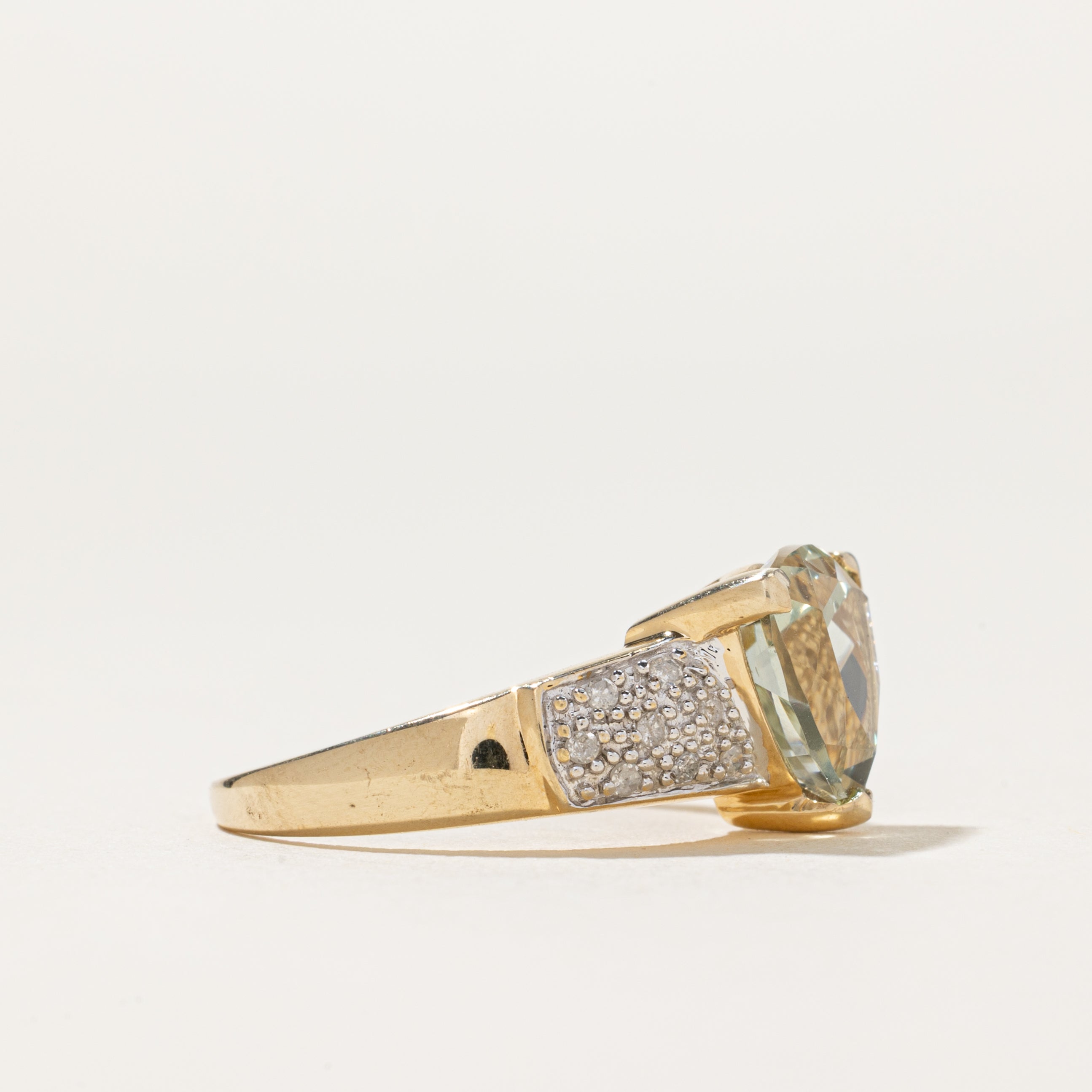 Trillion Cut Prasiolite & Diamond Ring | 2.70ct, 0.13ctw | SZ 8.25
