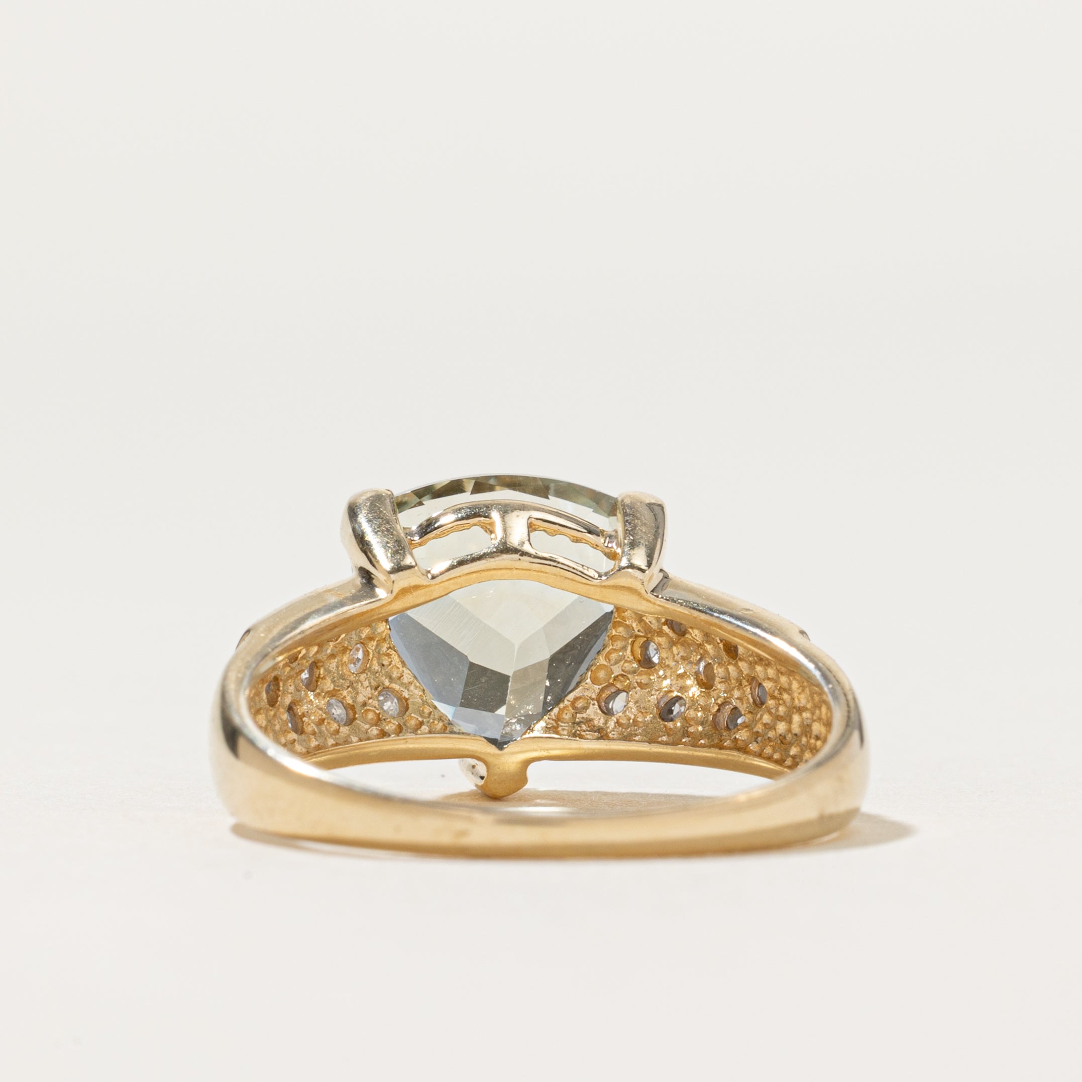 Trillion Cut Prasiolite & Diamond Ring | 2.70ct, 0.13ctw | SZ 8.25
