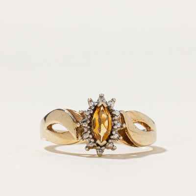 Marquise Cut Citrine & Diamond Cross Over Ring | 0.14ct, 0.01ctw | SZ 6.5