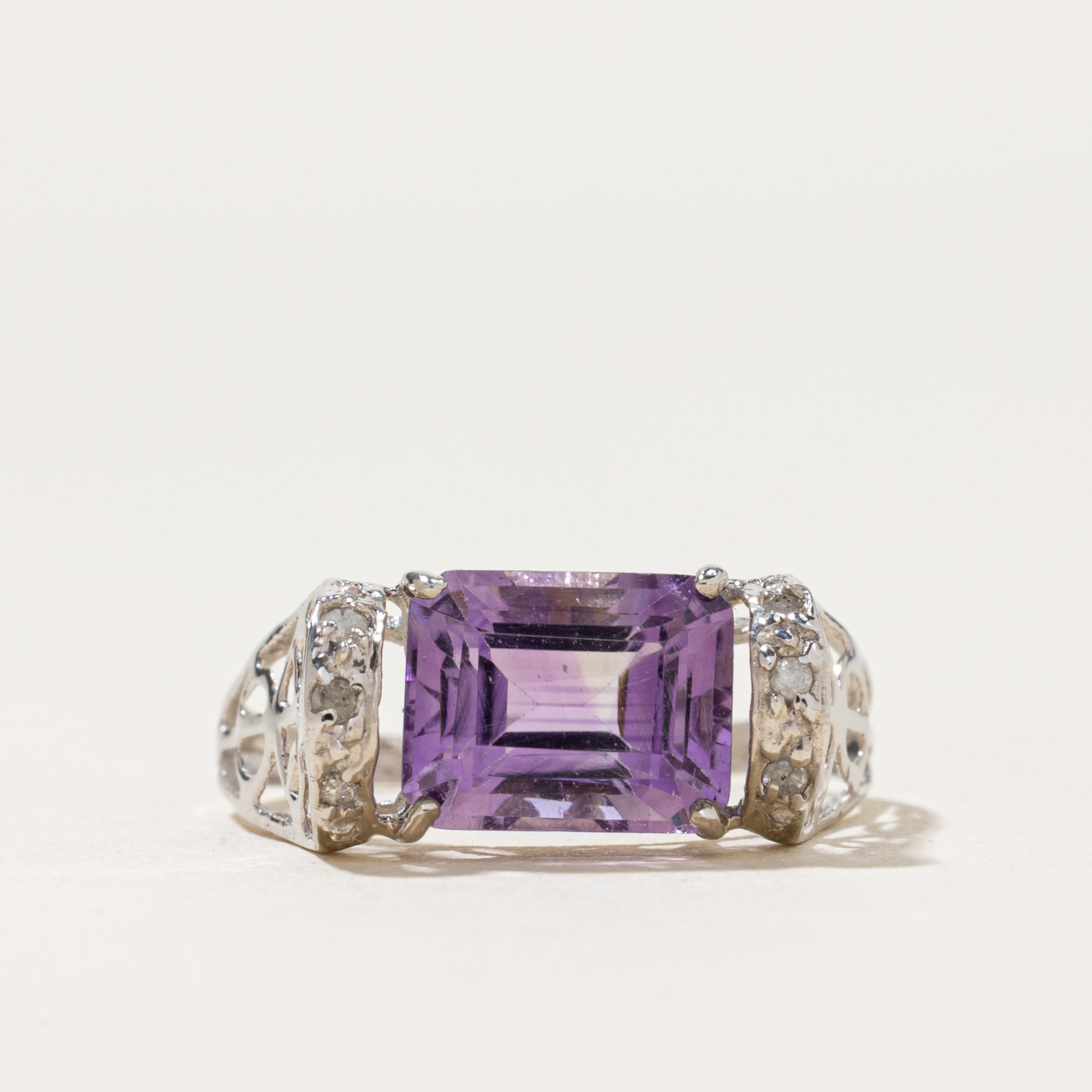 East West Amethyst & Diamond Ring | 2.40ct, 0.03ctw | SZ 6.75