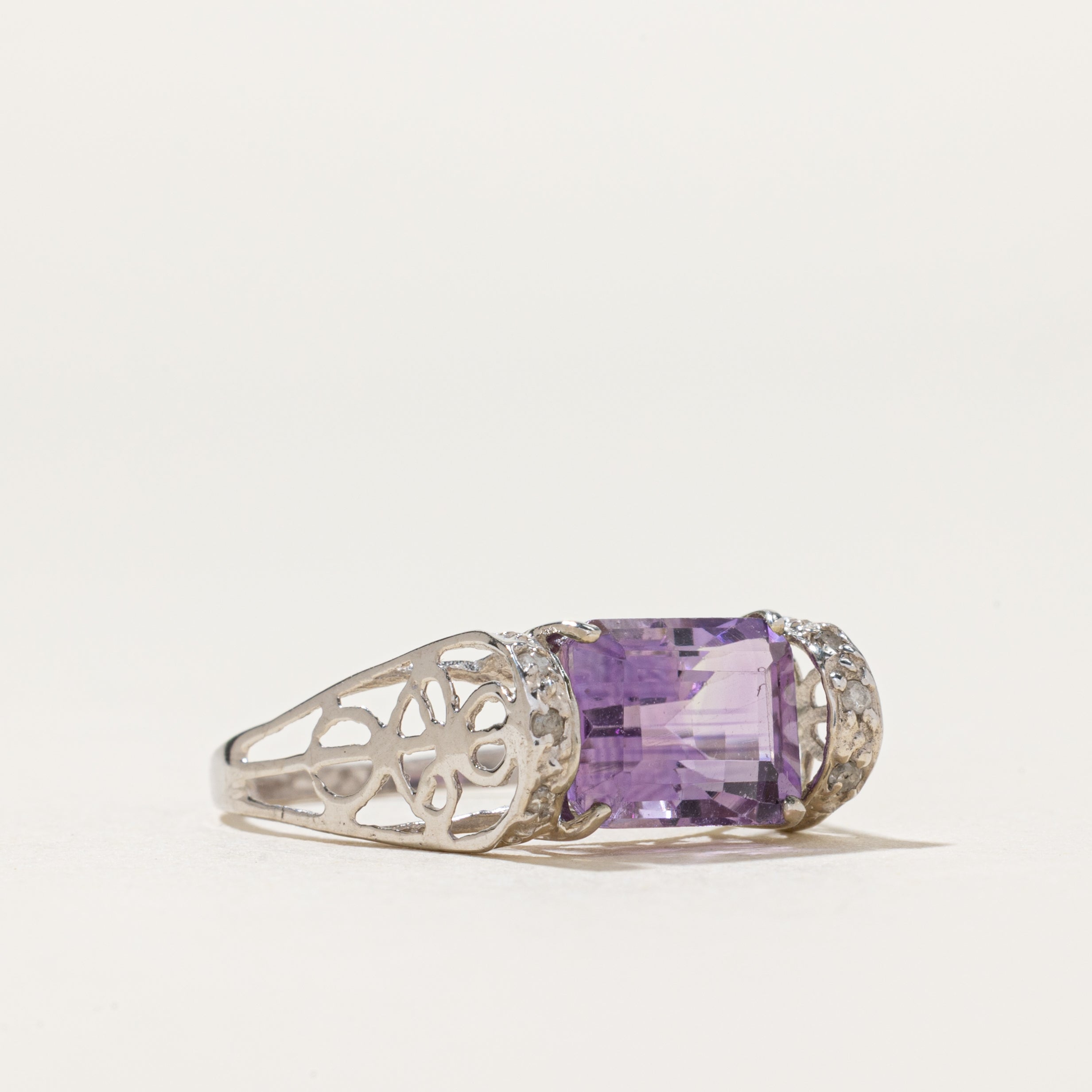 East West Amethyst & Diamond Ring | 2.40ct, 0.03ctw | SZ 6.75