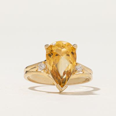 Pear Cut Citrine & Diamond Ring | 2.60ct, 0.08ctw | SZ 6.5