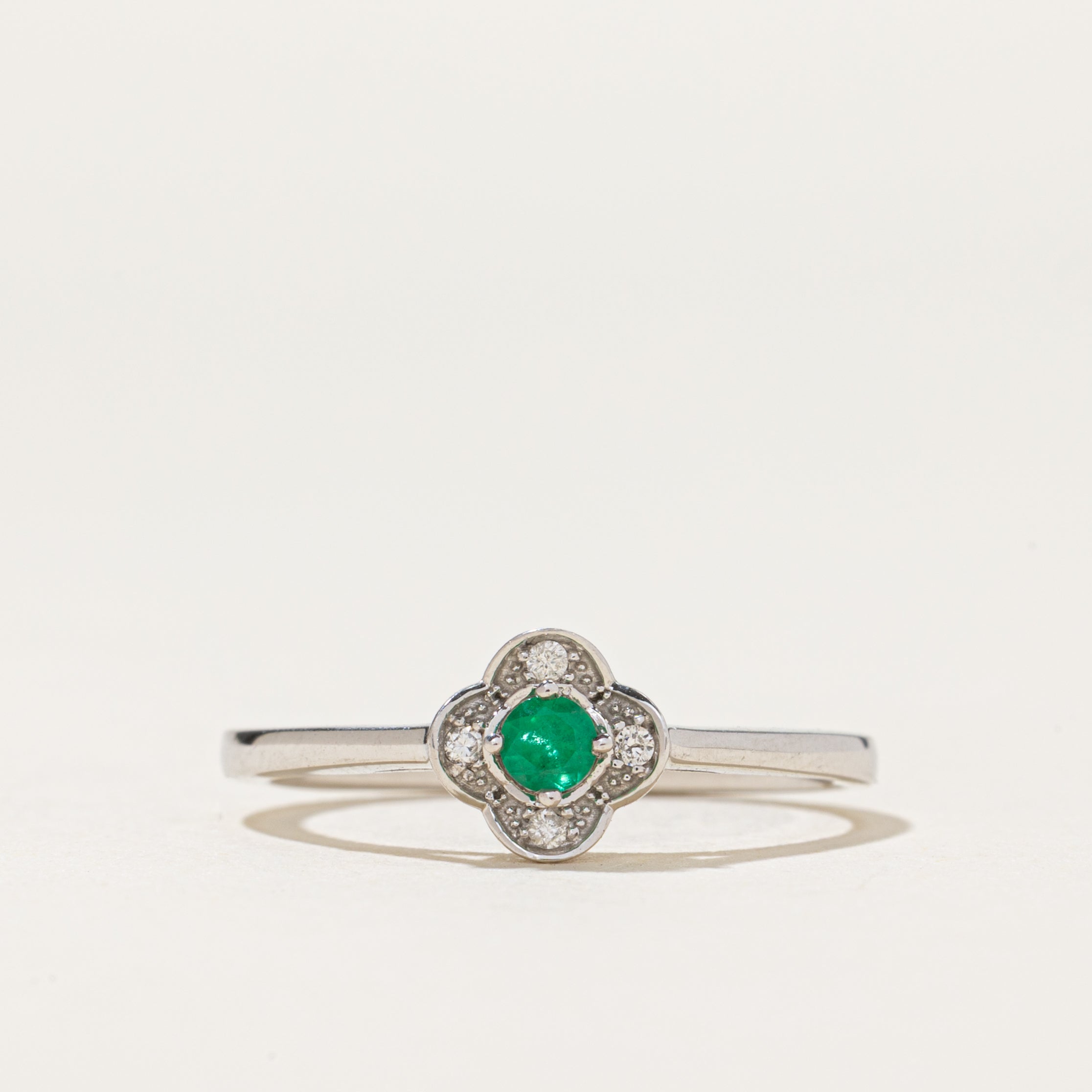 Emerald & Diamond Clover Ring | 0.08ct, 0.02ctw | SZ 6.5