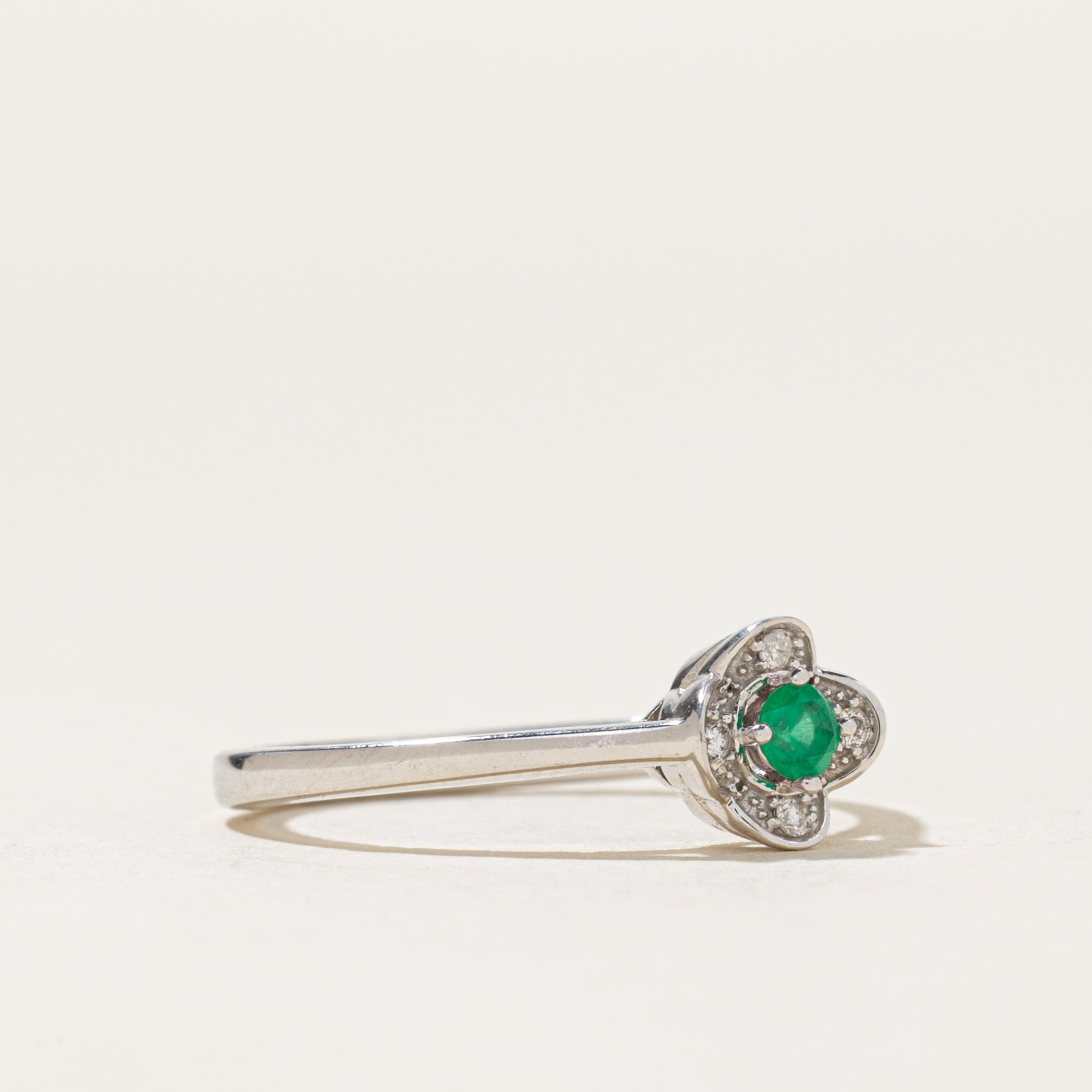 Emerald & Diamond Clover Ring | 0.08ct, 0.02ctw | SZ 6.5