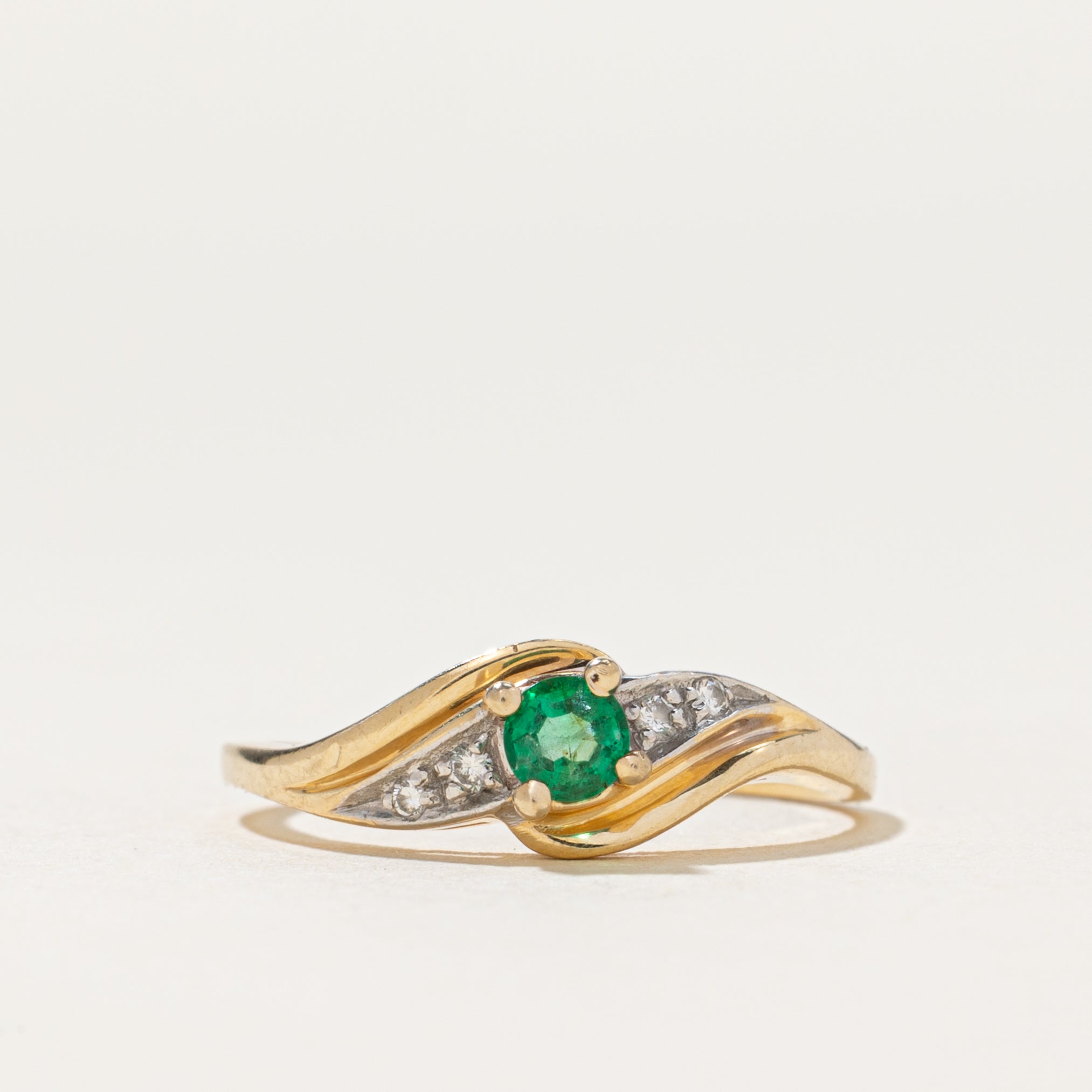 Emerald & Diamond Bypass Ring | 0.13ct, 0.02ctw | SZ 6