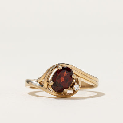 Oval Cut Garnet & Diamond Ring | 0.75ct, 0.01ct | SZ 6.75