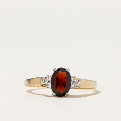 Oval Cut Garnet & Diamond Ring | 0.70ct, 0.06ctw | SZ 6.5