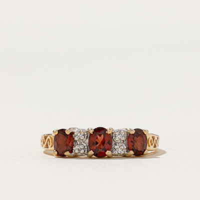 Three Stone Garnet & Diamond Ring | 0.78ctw, 0.02ctw | SZ 5.5