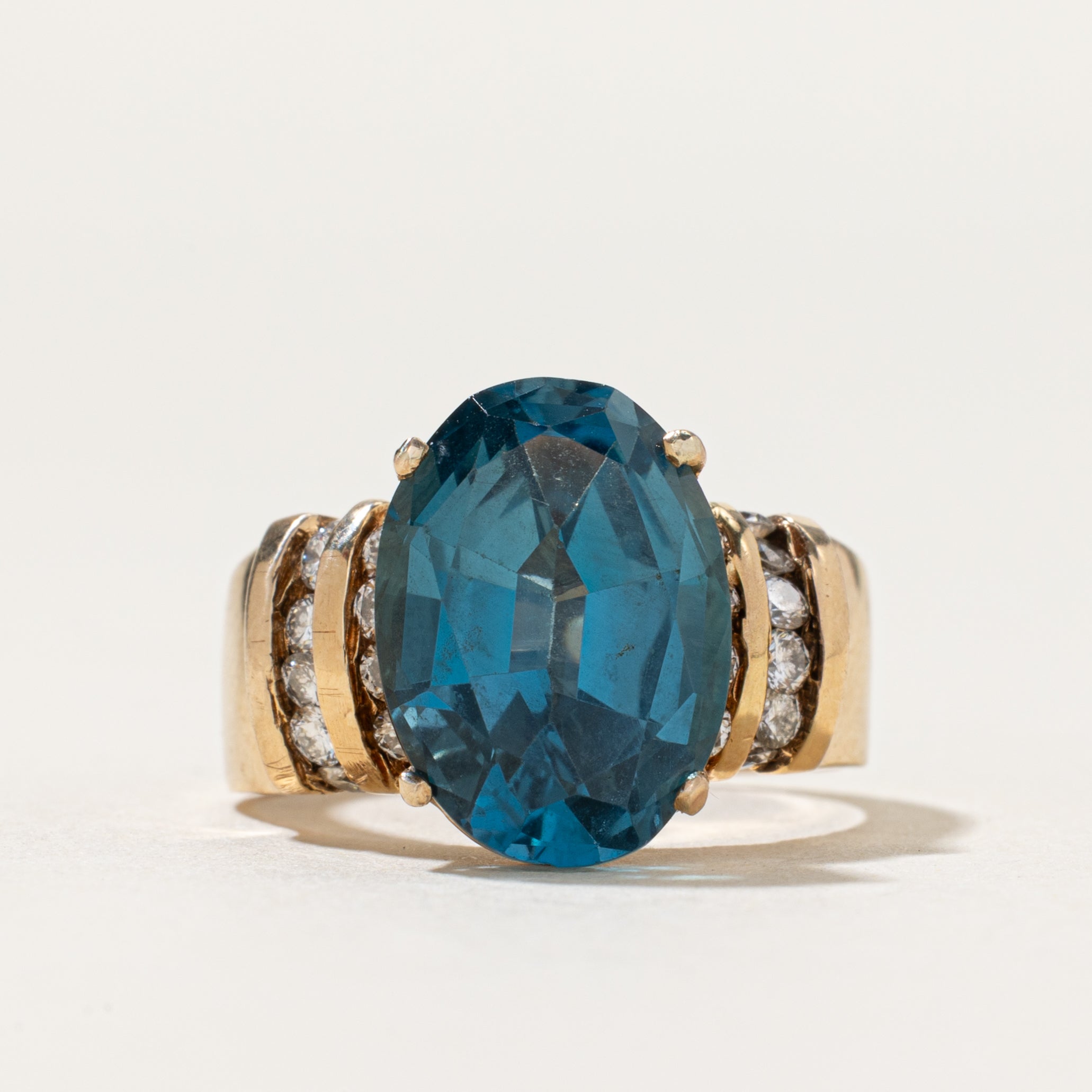 London Blue Topaz & Diamond Cocktail Ring | 5.60ct, 0.40ctw | SZ 7