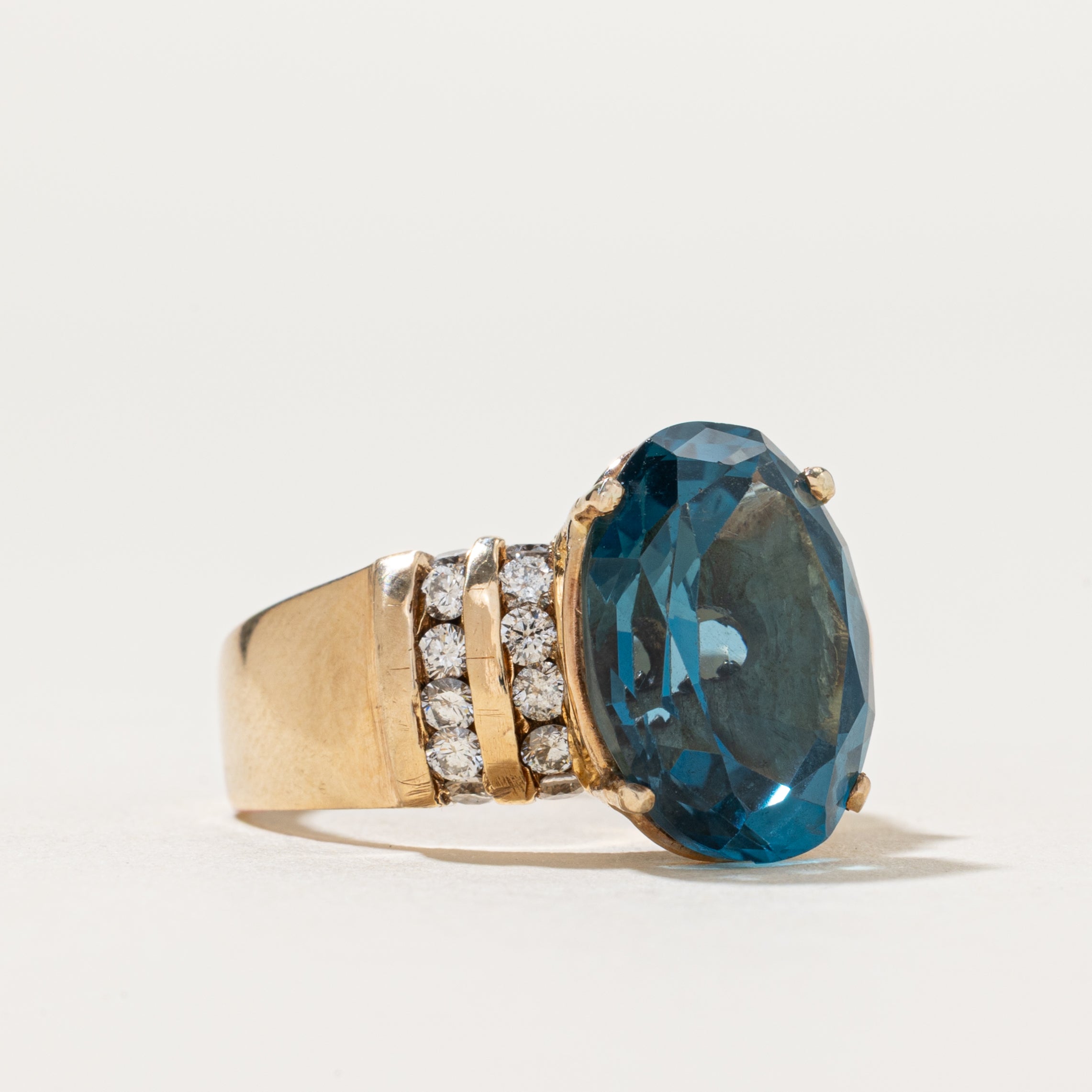 London Blue Topaz & Diamond Cocktail Ring | 5.60ct, 0.40ctw | SZ 7