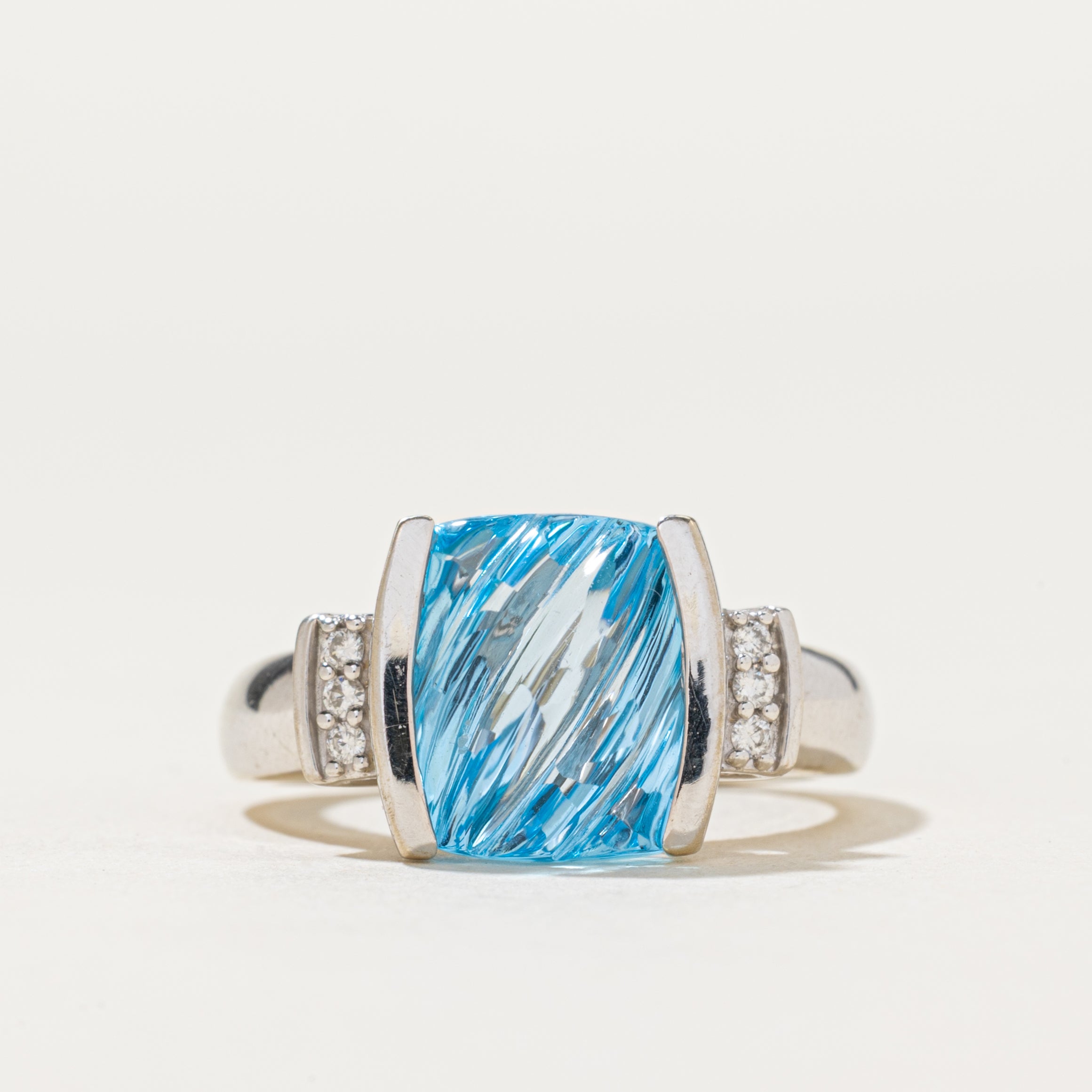 Carved Topaz & Diamond Cocktail Ring | 4.50ct, 0.03ctw | SZ 8