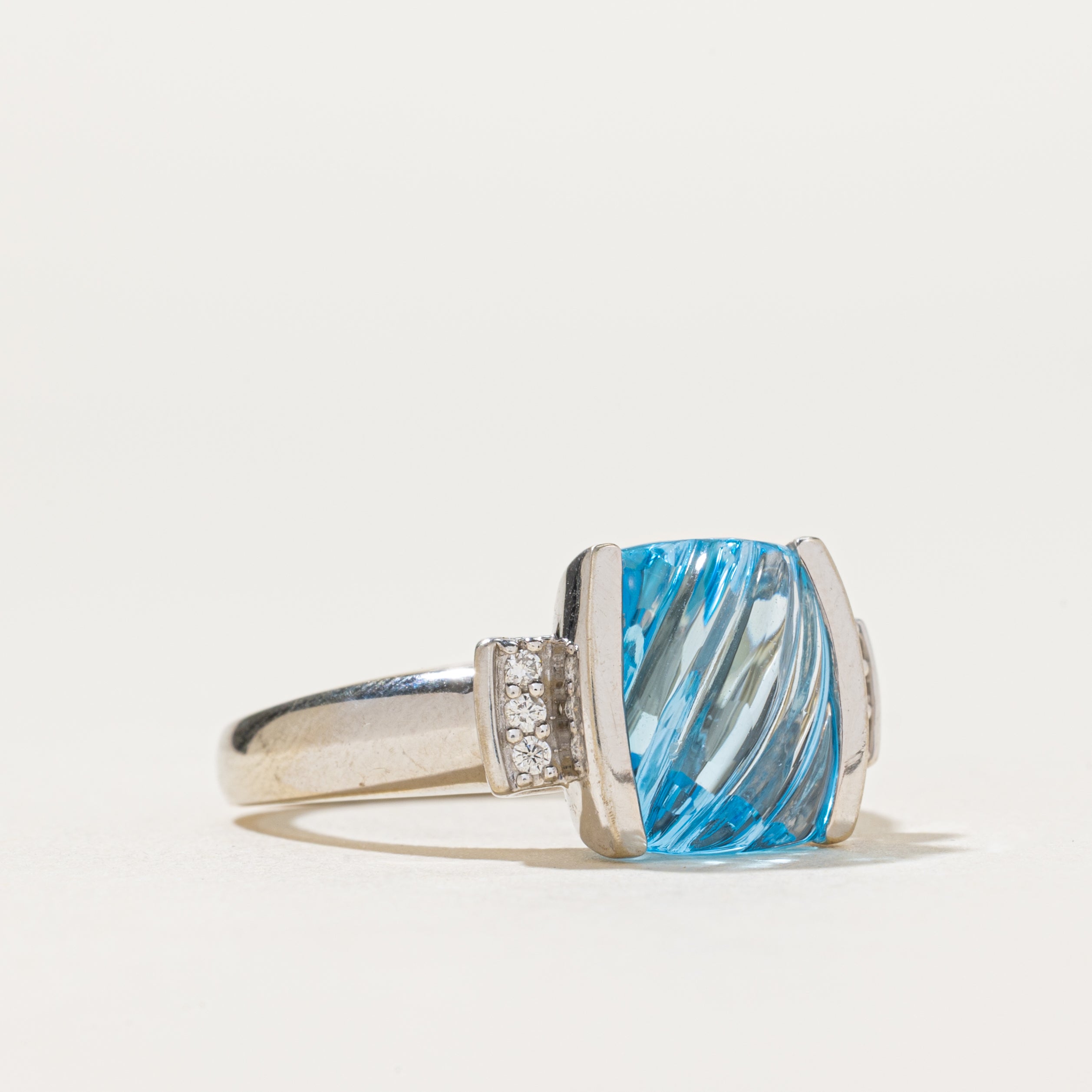 Carved Topaz & Diamond Cocktail Ring | 4.50ct, 0.03ctw | SZ 8