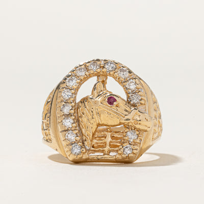 Diamond & Ruby Horse Ring | 0.40ctw, 0.01ct | SZ 9.5