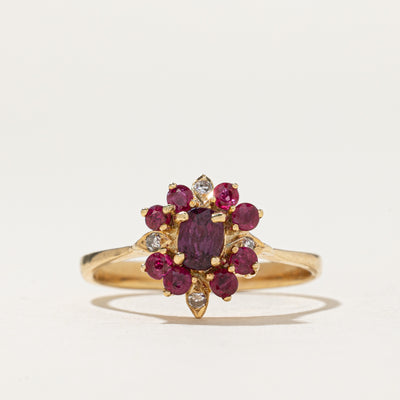 Ruby & Diamond Cluster Ring | 0.45ctw, 0.02ctw | SZ 8.5