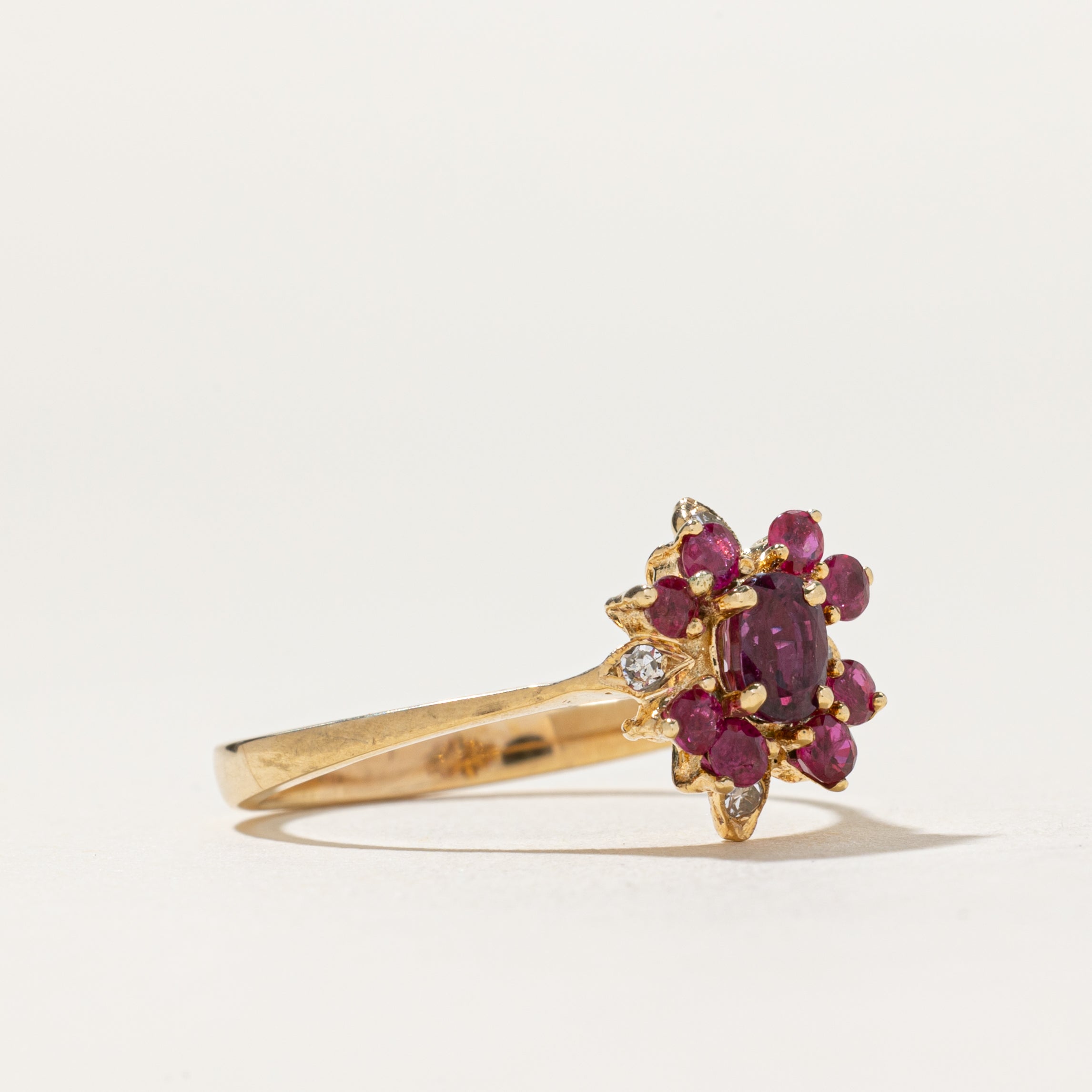 Ruby & Diamond Cluster Ring | 0.45ctw, 0.02ctw | SZ 8.5