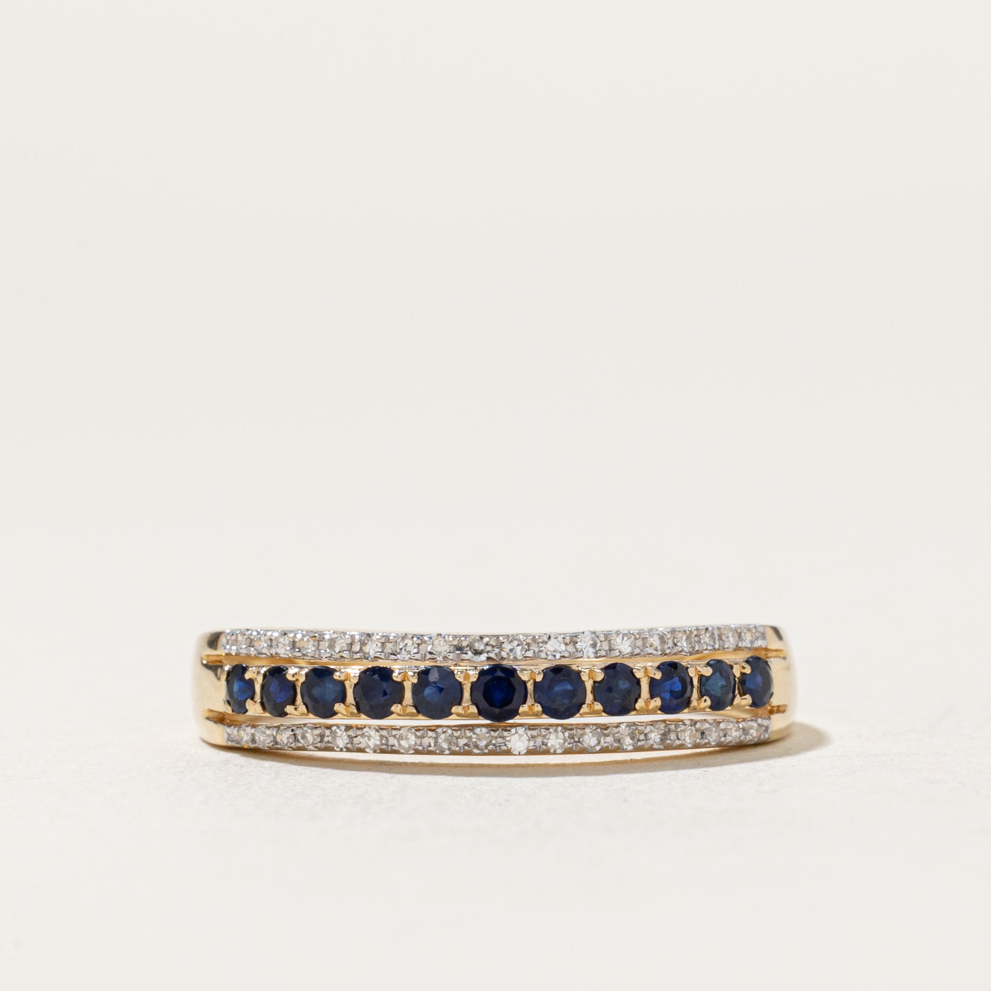 Semi Eternity Sapphire & Diamond Edged Band | 0.16ctw, 0.036ctw | SZ 7