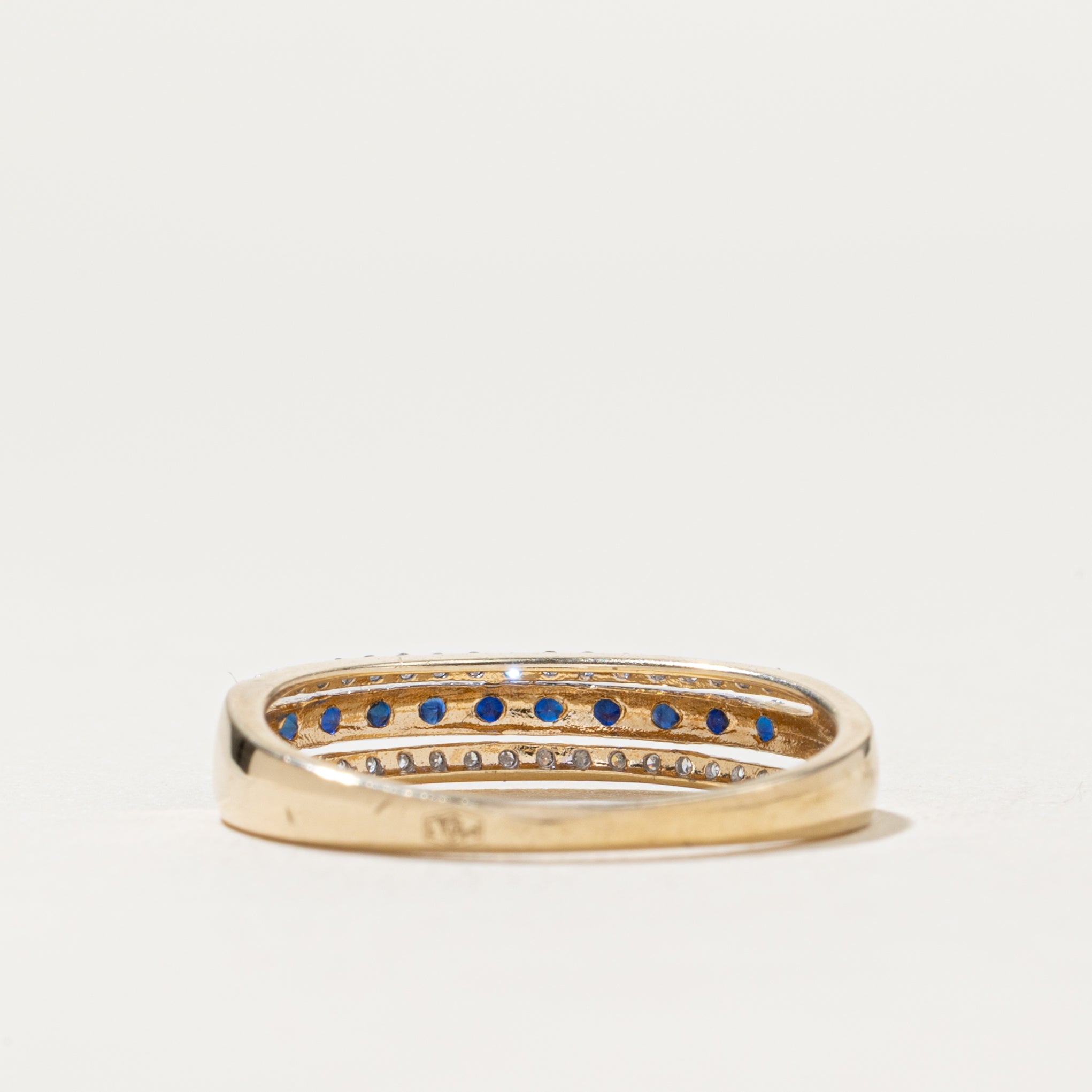Semi Eternity Sapphire & Diamond Edged Band | 0.16ctw, 0.036ctw | SZ 7