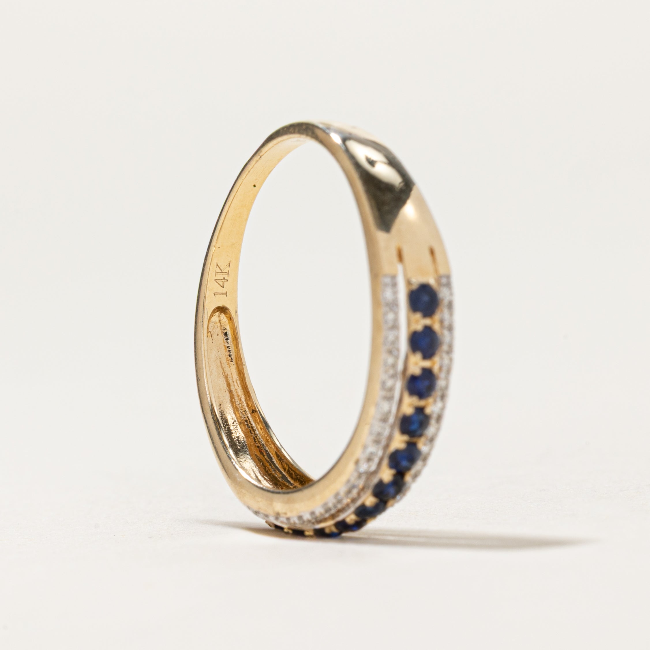 Semi Eternity Sapphire & Diamond Edged Band | 0.16ctw, 0.036ctw | SZ 7