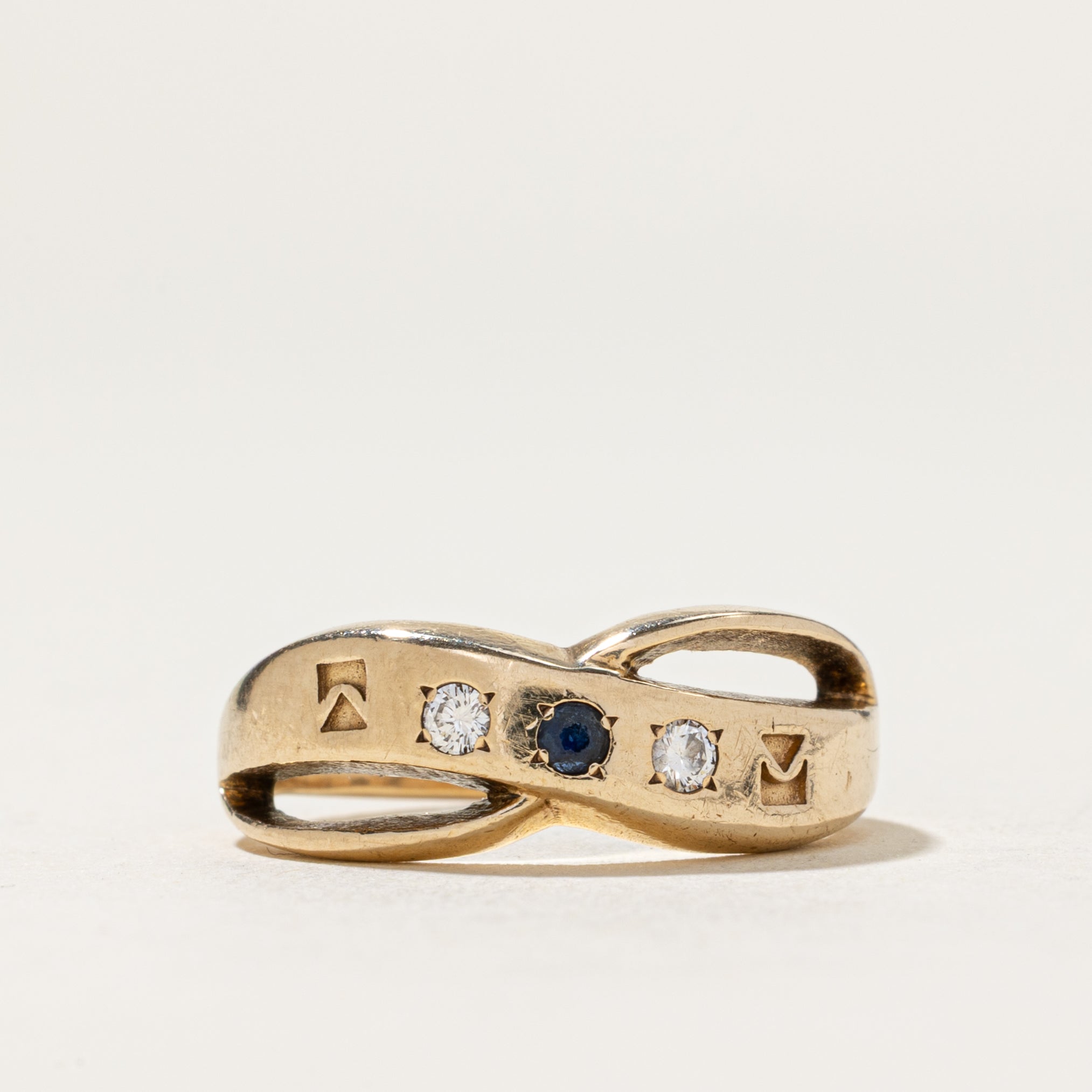 Three Stone Sapphire & Diamond Cross Over Ring | 0.05ct, 0.025ctw | SZ 6