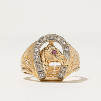 Diamond & Ruby Horseshoe Ring | 0.10ctw, 0.01ct | SZ 9.5
