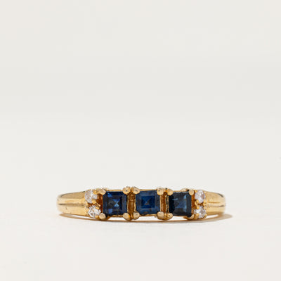 Three Stone Sapphire & Diamond Ring | 0.30ctw, 0.02ctw | SZ 5.75
