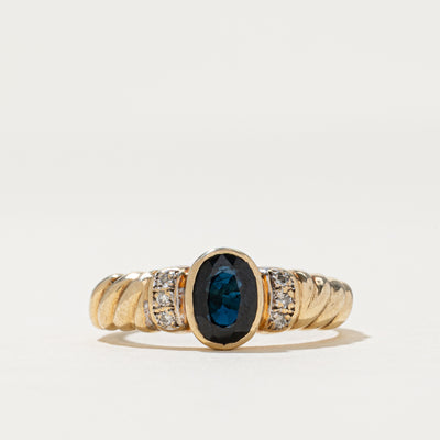 Bezel Set Sapphire & Diamond Grooved Ring | 0.83ct, 0.03ctw | SZ 7.75
