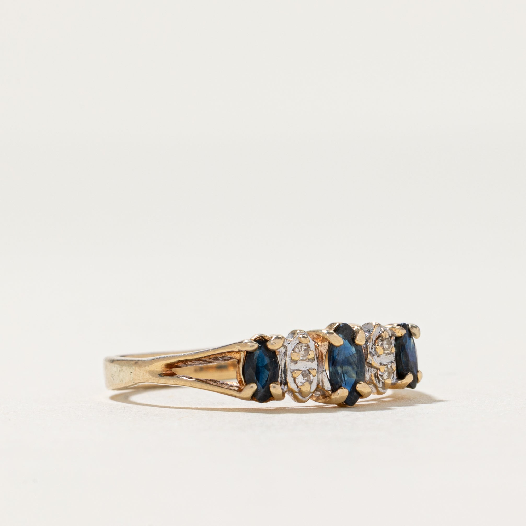 Marquise Cut Sapphire & Diamond Open Shank Ring | 0.34ctw, 0.02ctw | SZ 6