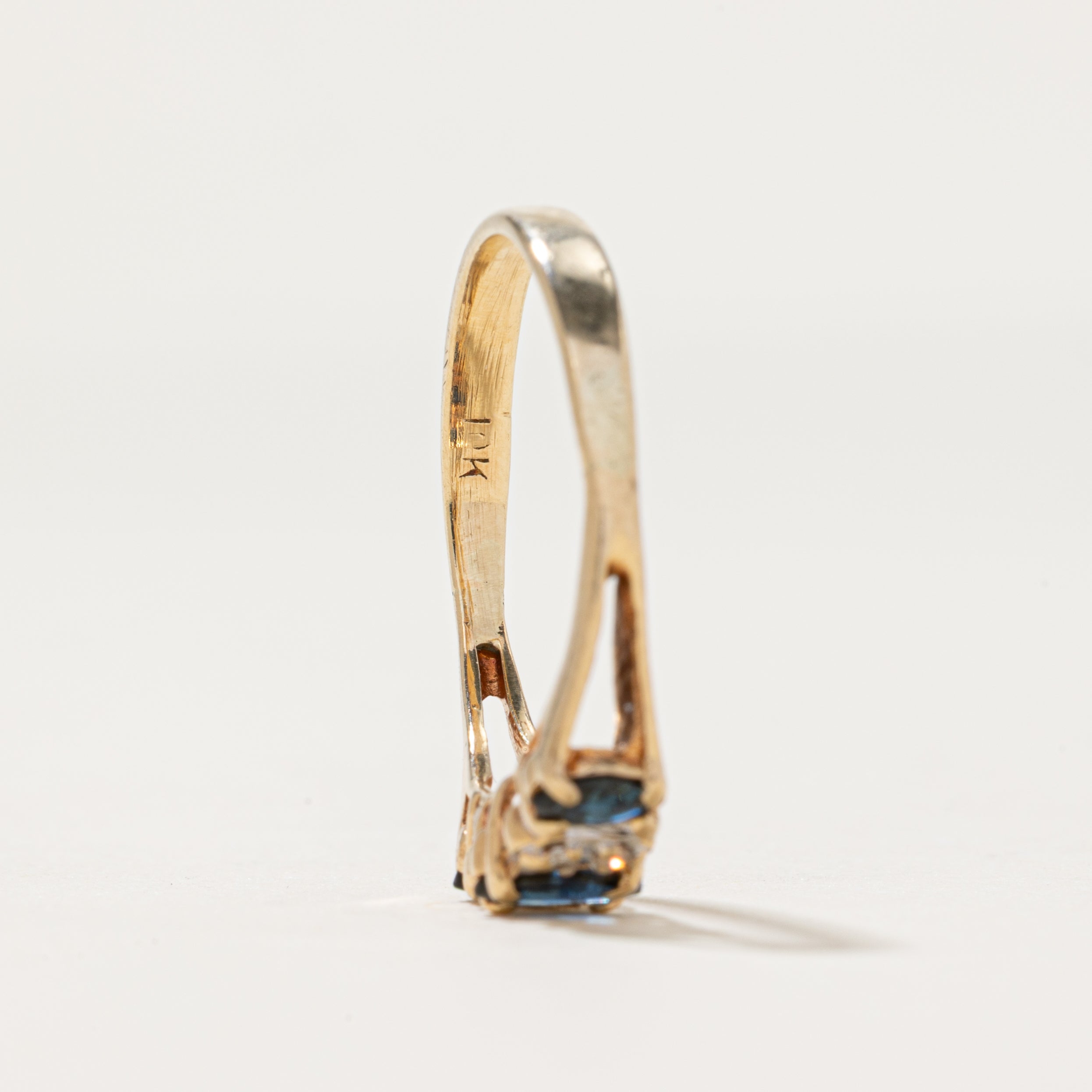Marquise Cut Sapphire & Diamond Open Shank Ring | 0.34ctw, 0.02ctw | SZ 6