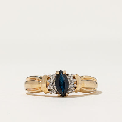 Marquise Cut Sapphire & Diamond Grooved Ring | 0.50ct, 0.03ctw | SZ 10.5