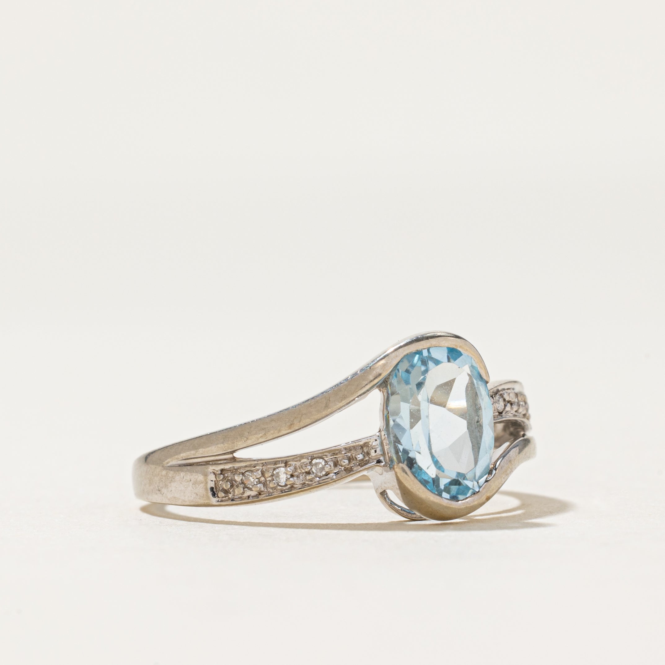 Semi Bezel Topaz & Diamond Bypass Ring | 1.10ct, 0.03ctw | SZ 7.25