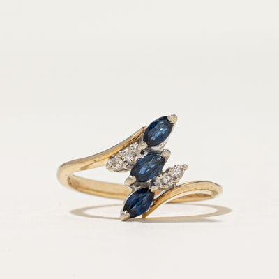 Marquise Cut Sapphire & Diamond Bypass Ring | 0.22ctw, 0.02ctw | SZ 3.25