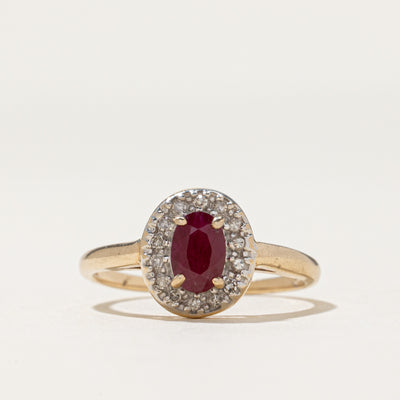 Ruby & Diamond Halo Ring | 0.65ct, 0.06ctw | SZ 6