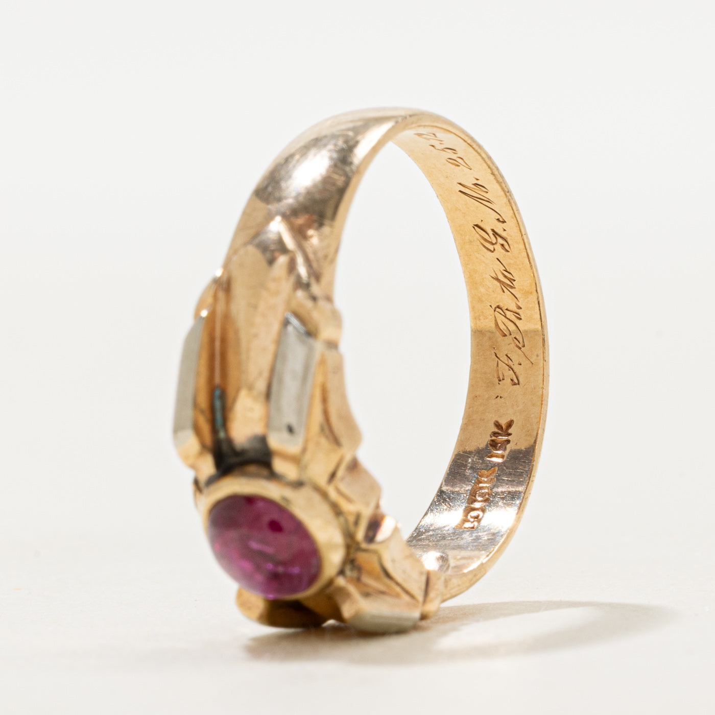 Bezel Set Cabochon Ruby Grooved Ring | 1.24ct | SZ 10