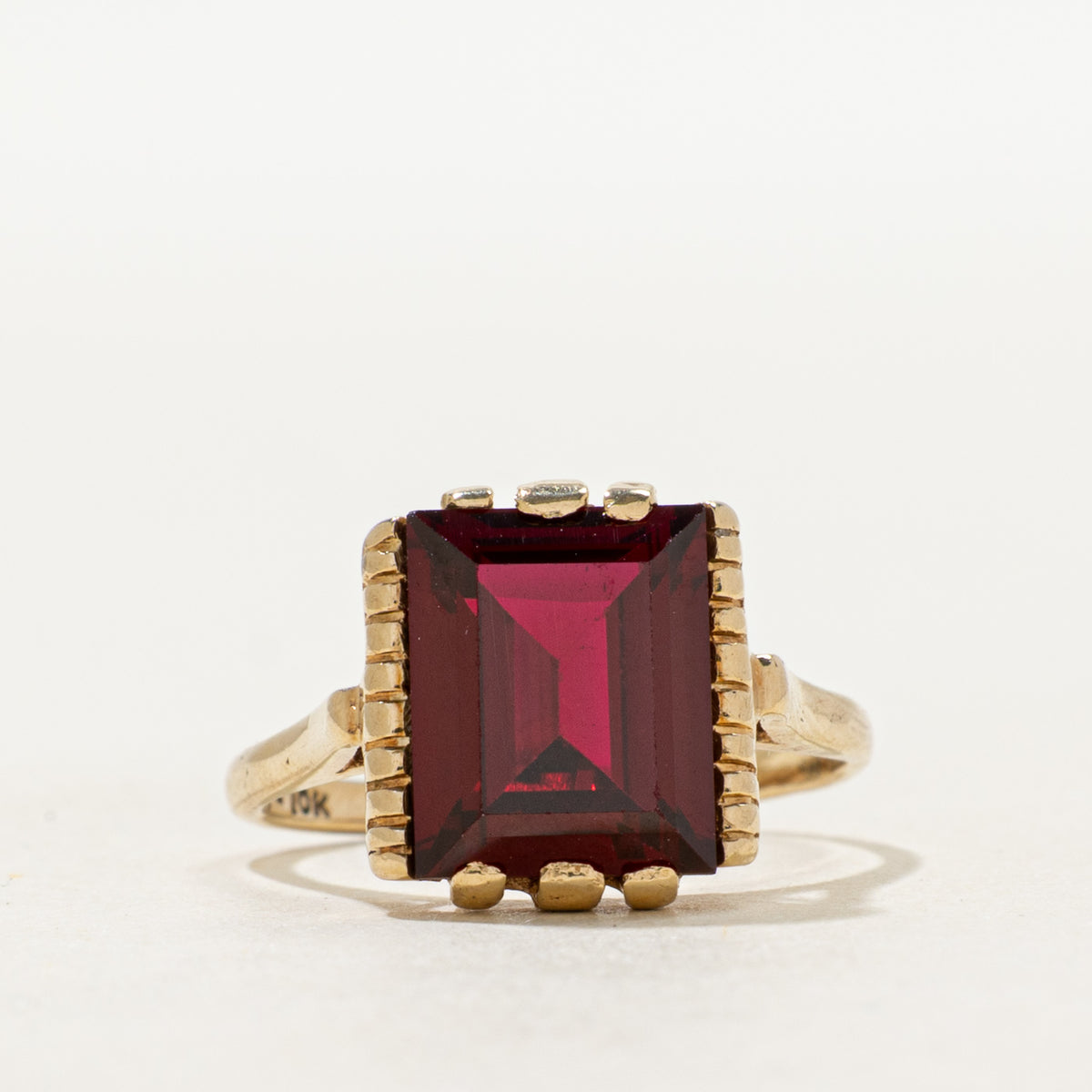 Rectangle Cut Synthetic Ruby Ring | 4.00ct | SZ 5.25