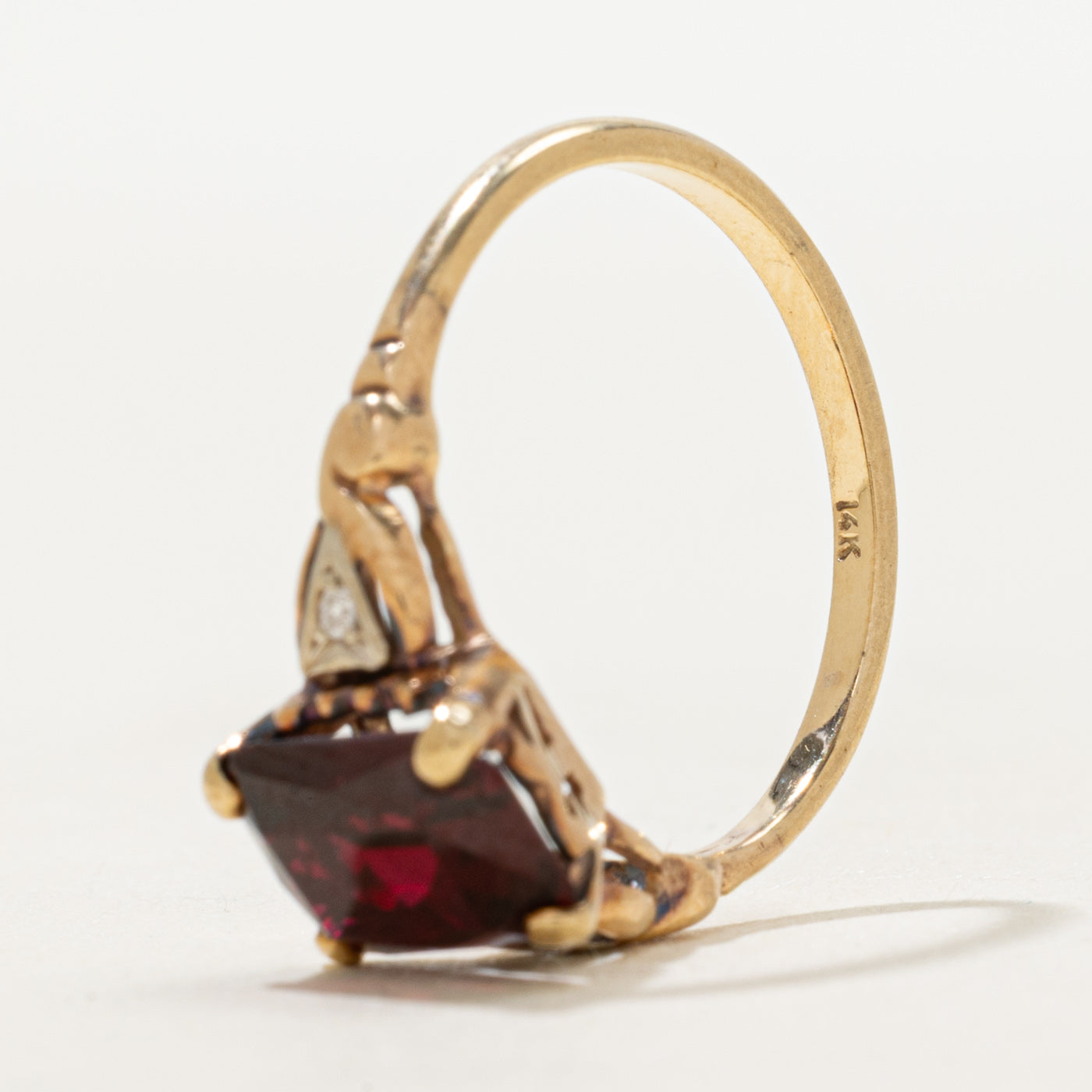 Radiant Cut Synthetic Ruby & Natural Diamond Ring | 3.00ct, 0.02ct | SZ 7