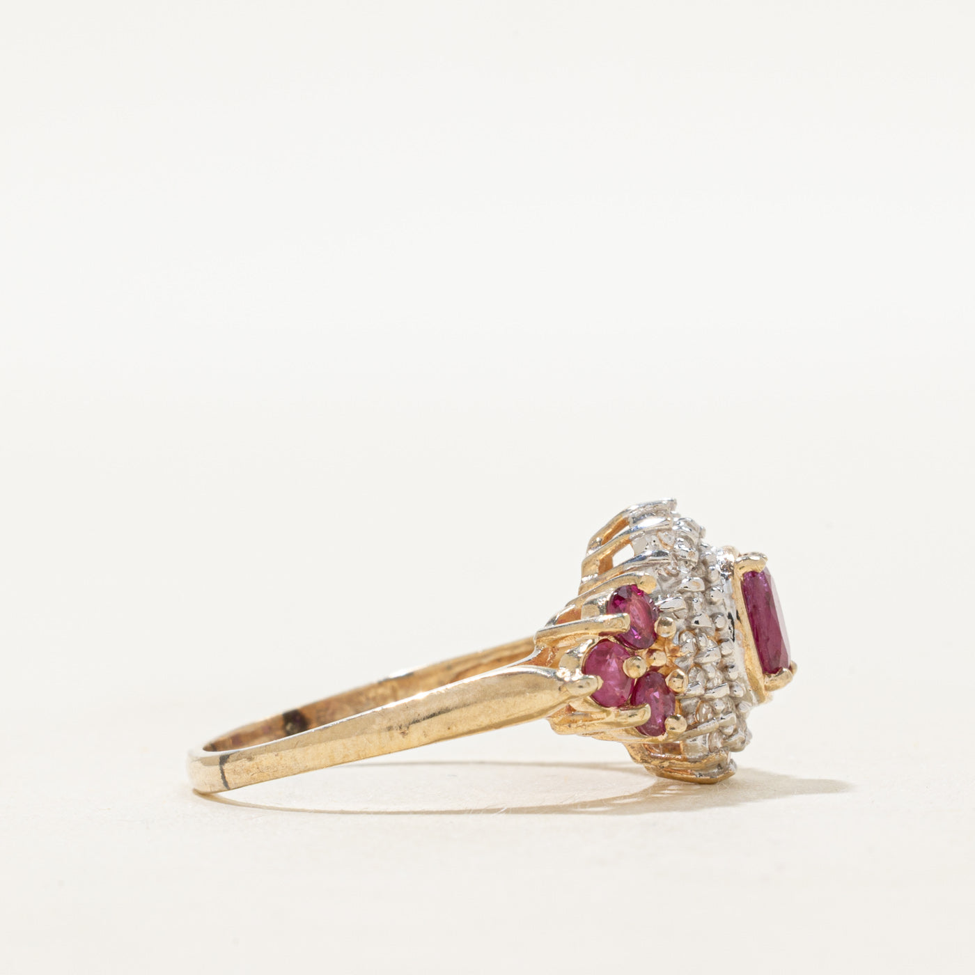 Oval Cut Ruby & Diamond Cluster Cocktail Ring | 1.34ctw, 0.18ctw | SZ 7.75
