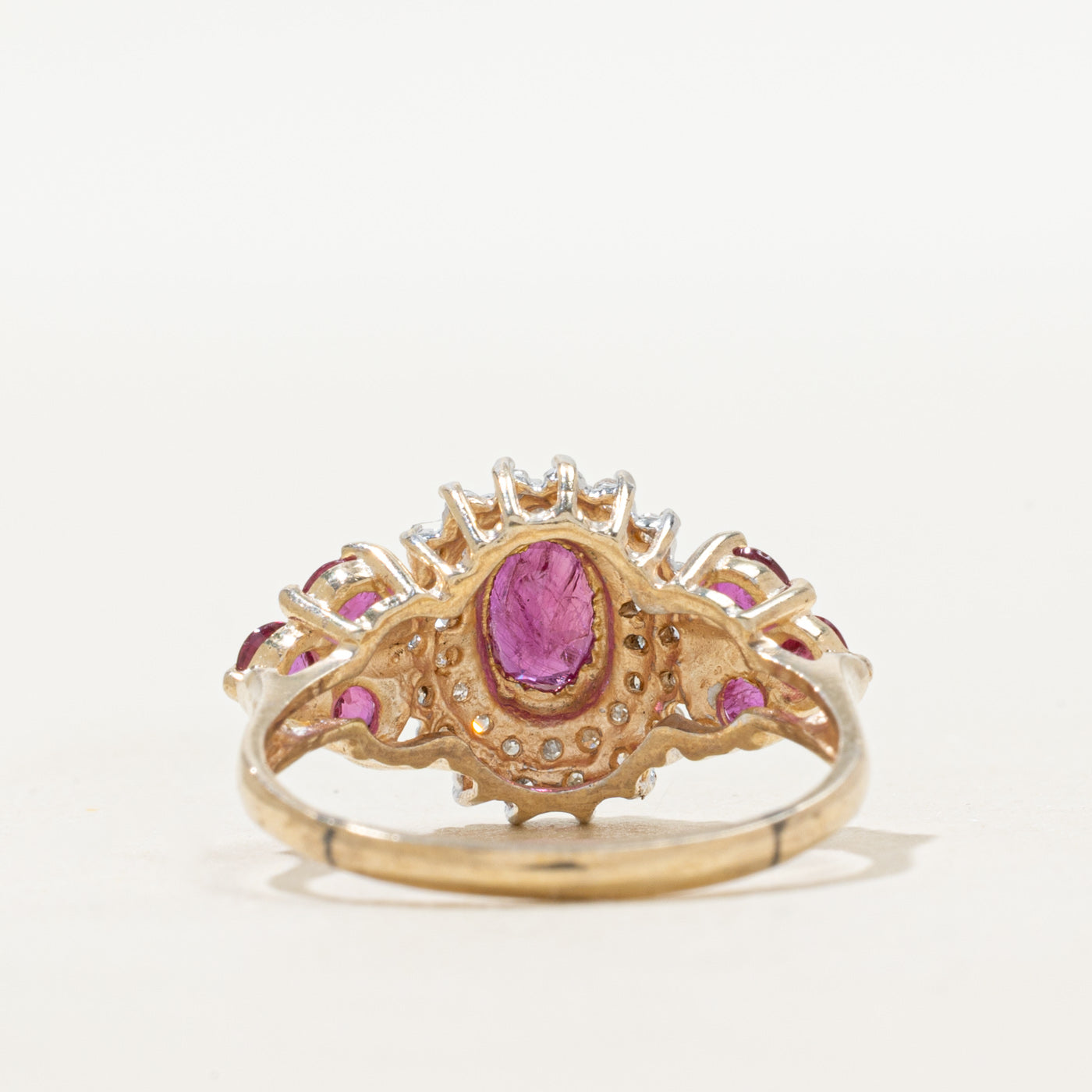Oval Cut Ruby & Diamond Cluster Cocktail Ring | 1.34ctw, 0.18ctw | SZ 7.75