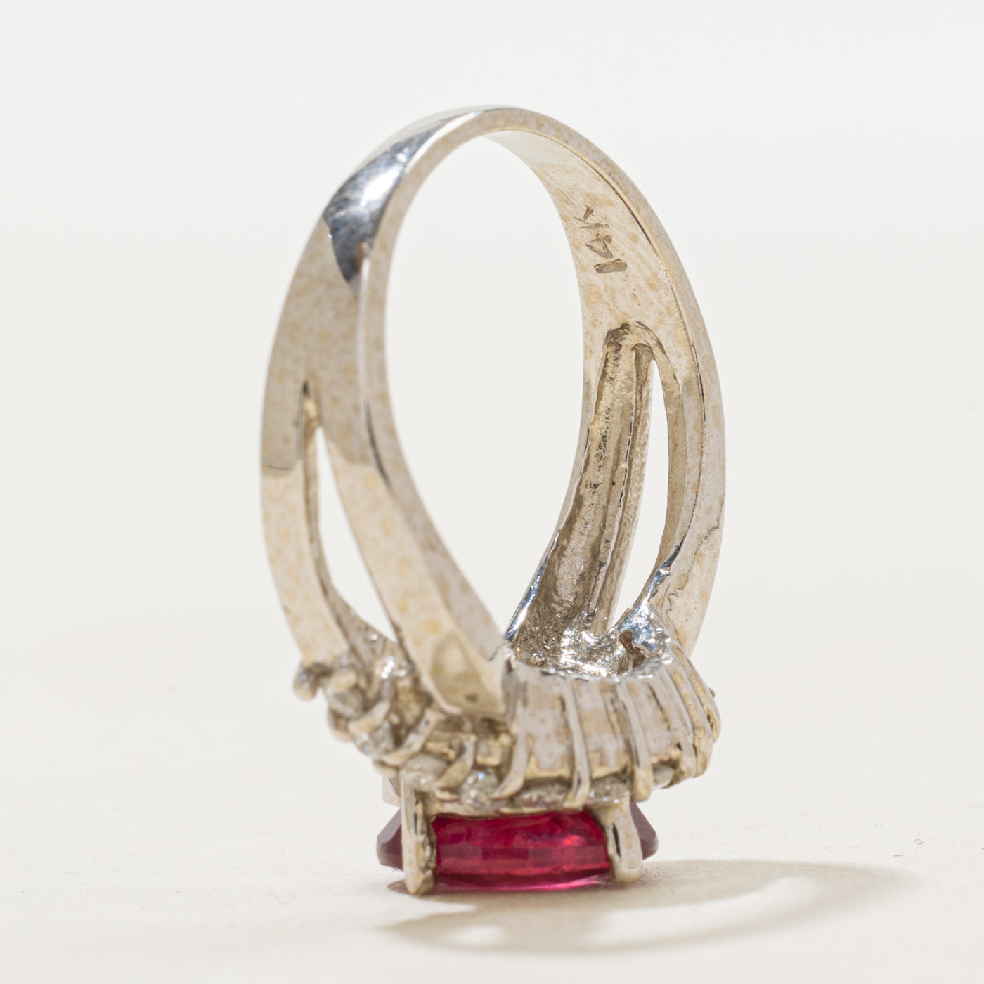 Basket Set Fracture Filled Ruby & Diamond Cross Over Ring | 2.25ct, 0.15ctw | SZ 5