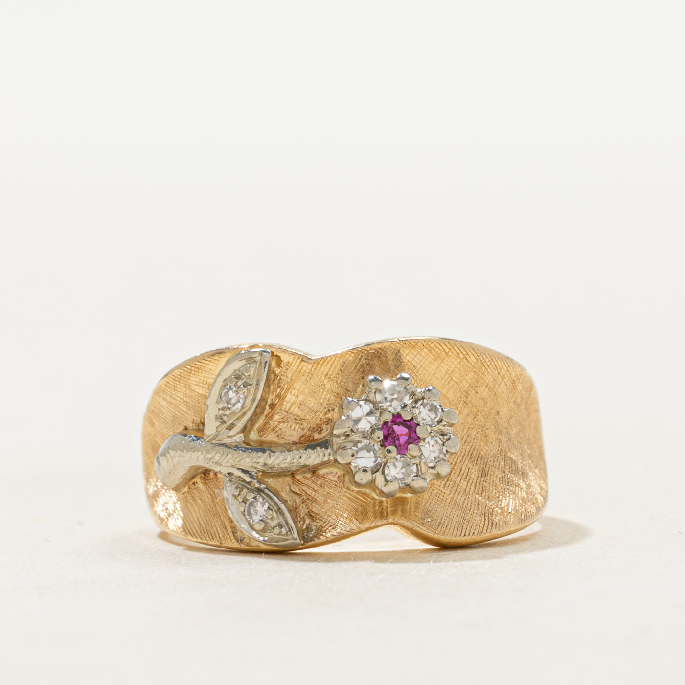 Ruby & Diamond Cluster Flower Ring | 0.02ct, 0.08ctw | SZ 6.25
