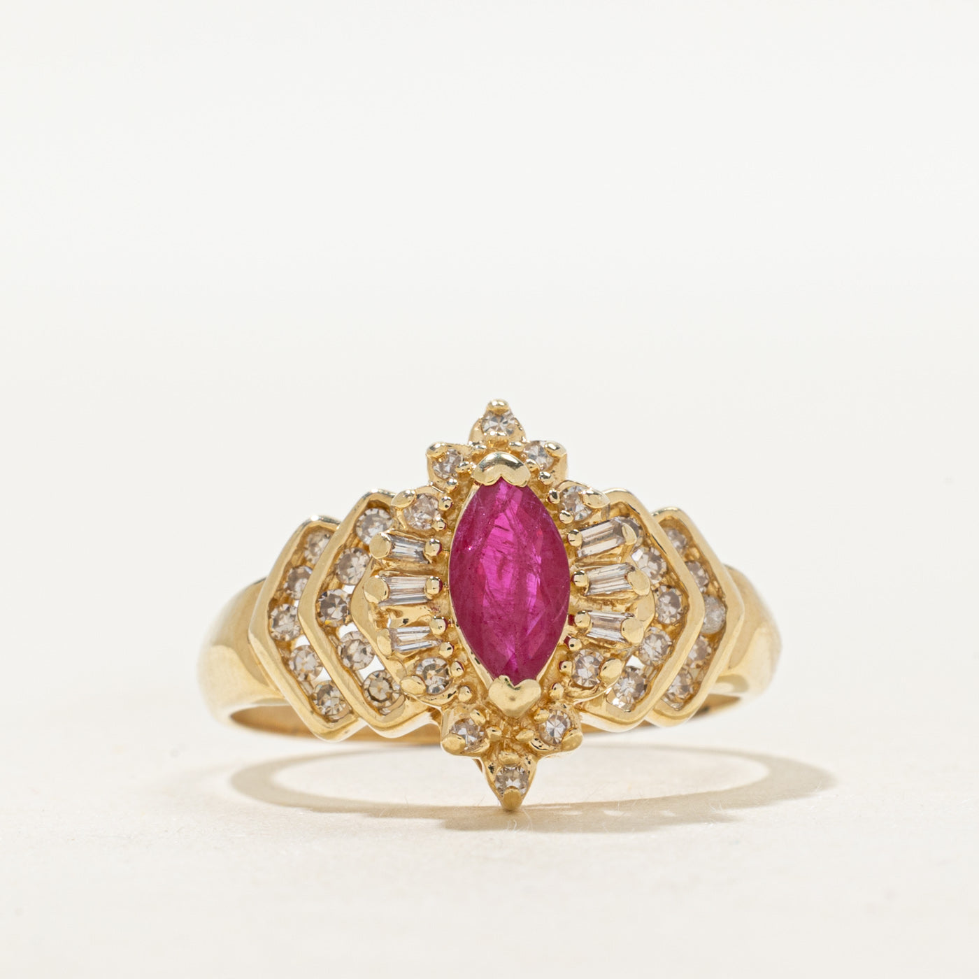Marquise Cut Ruby & Diamond Ring | 0.50ct, 0.27ctw | SZ 8.5