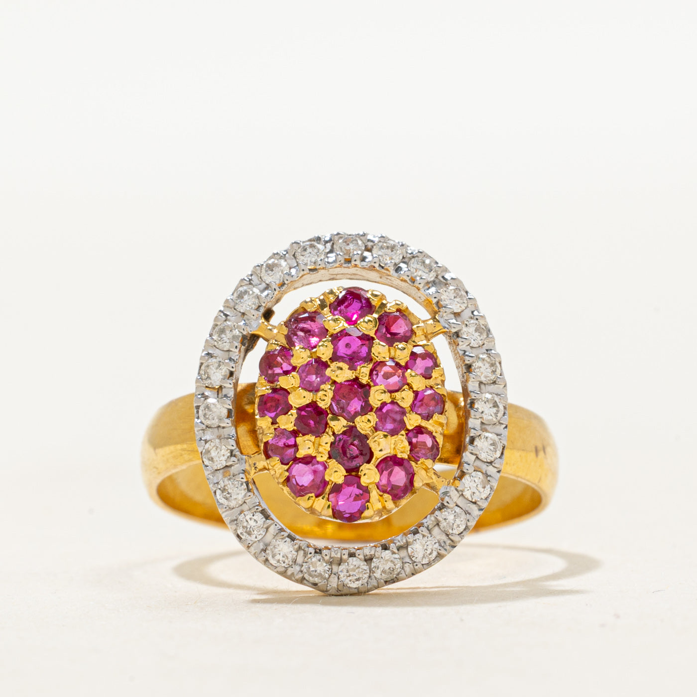 18k Ruby Cluster & Diamond Open Halo Cocktail Ring | 0.52ctw, 0.24ctw | SZ 6.5