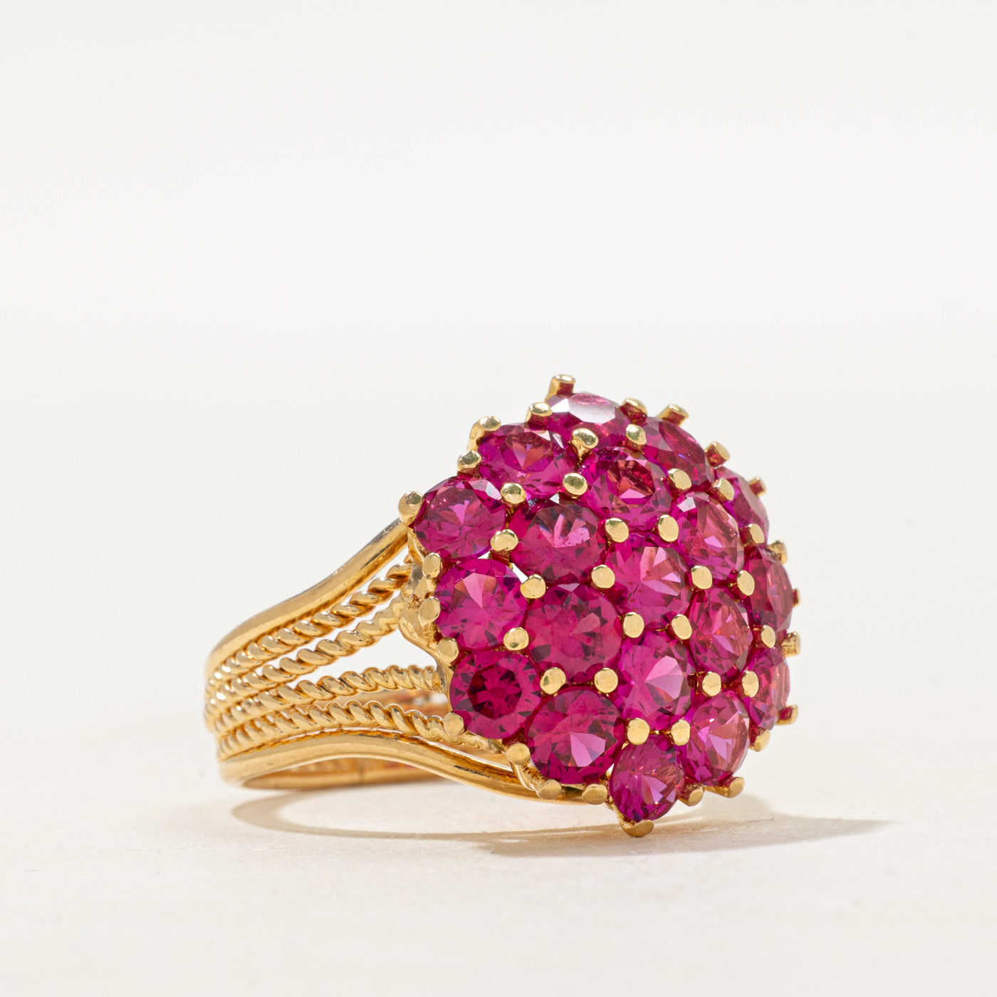 18k Synthetic Ruby Cluster Cocktail Ring | 3.80ctw | SZ 5.75