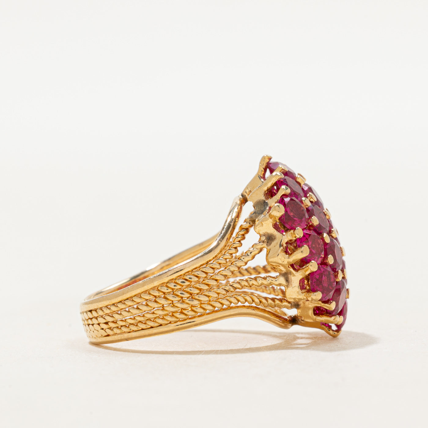 18k Synthetic Ruby Cluster Cocktail Ring | 3.80ctw | SZ 5.75